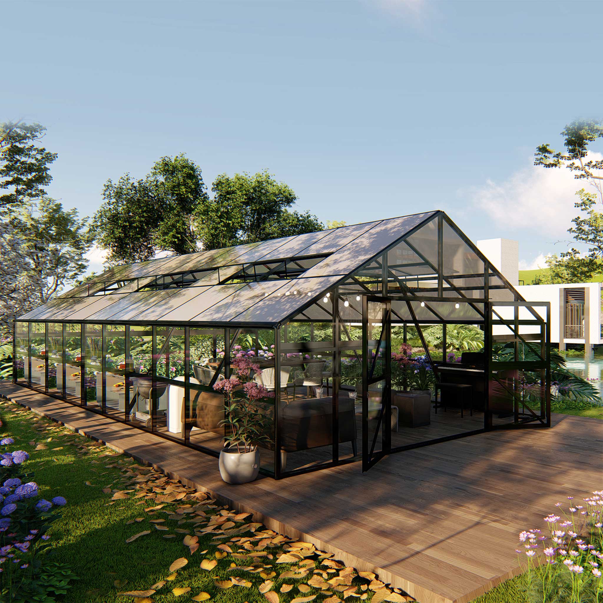 Extra brett premium glasväxthus 51m² | Stormgaranti och säkerhetsglas Extra brett premium glasväxthus 51m² | Stormgaranti och säkerhetsglas