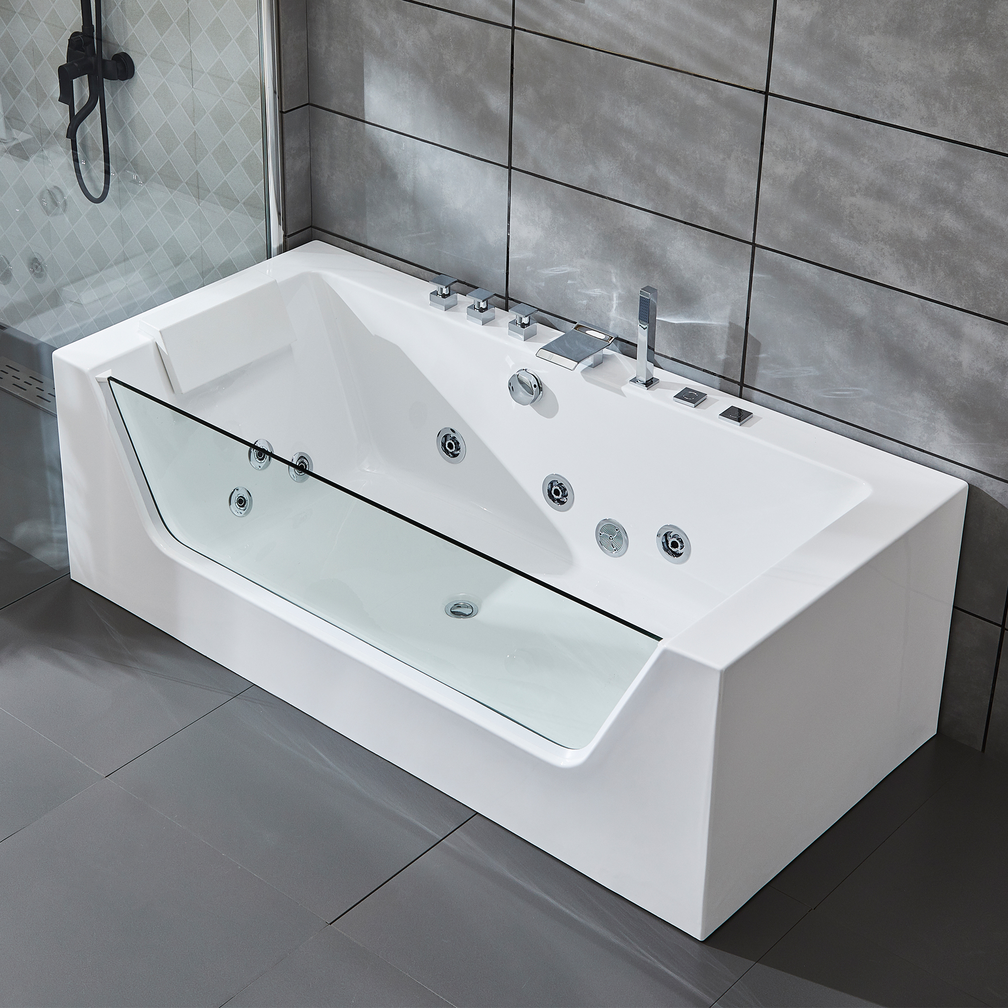 Bubbelbadkar med glasfront & underhållsvärmare 170x80cm | BK-020 Bubbelbadkar med glasfront & underhållsvärmare 170x80cm | BK-020