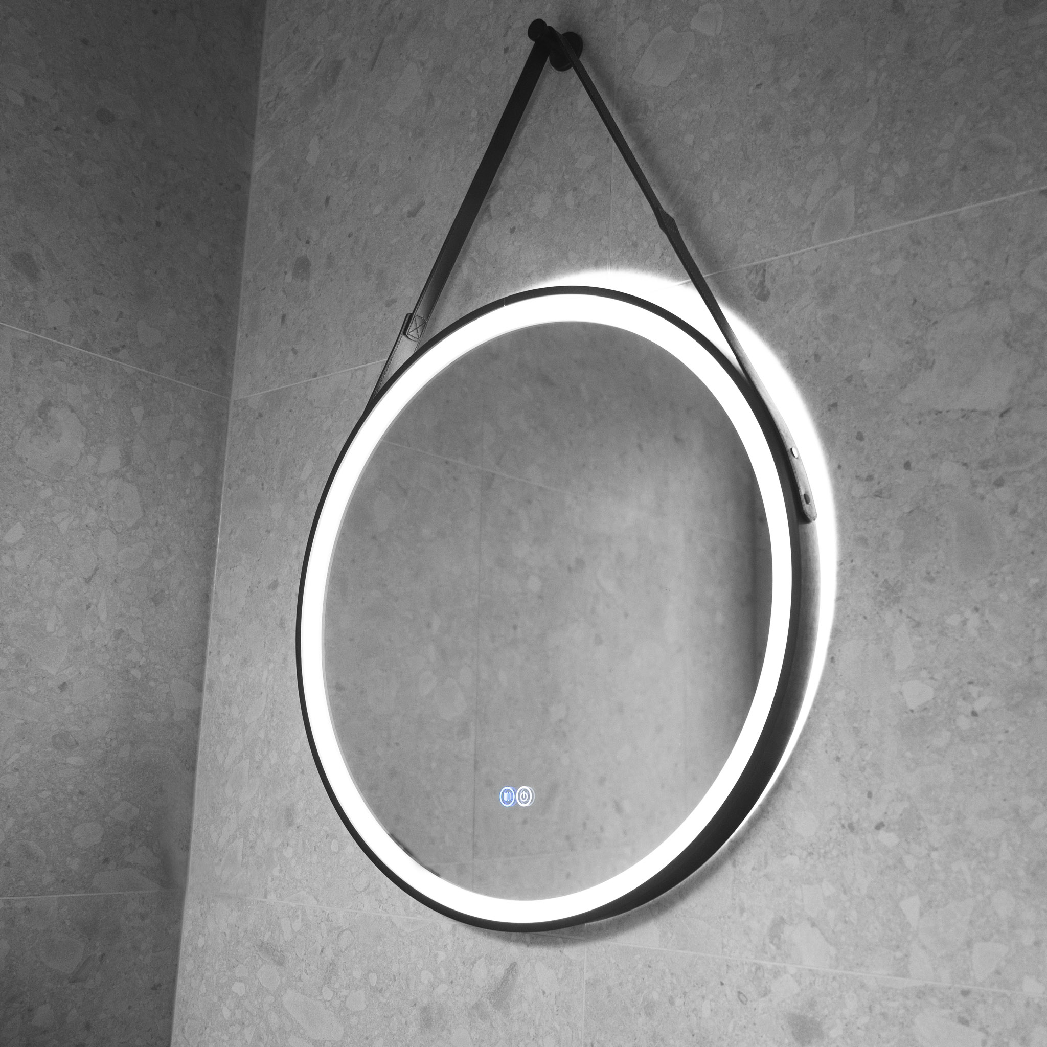 Rund spegel med h�ngrem | LED-belysning & anti-fog-funktion