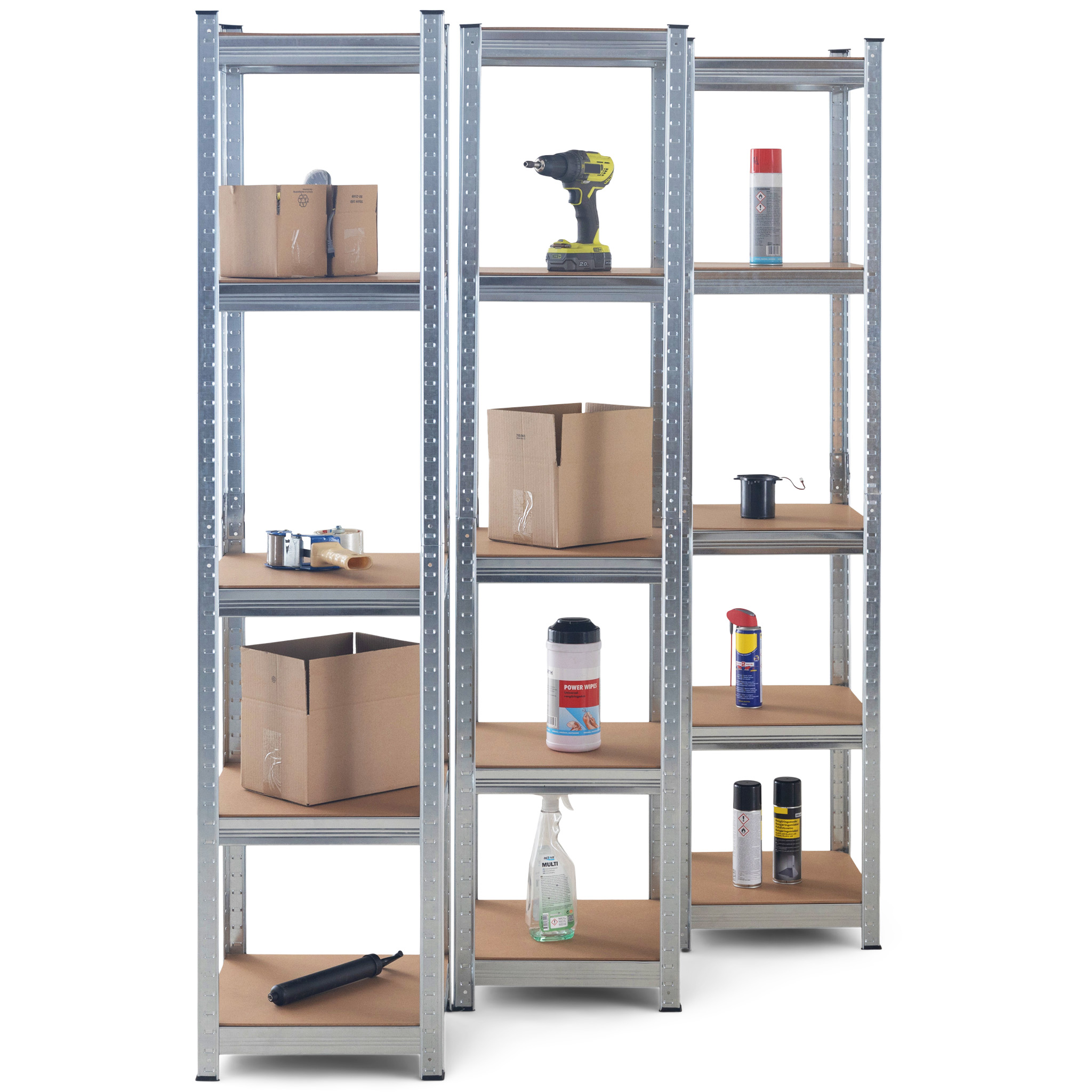 Tre förvaringshyllor 40x40x180cm | Galvaniserat stål Tre förvaringshyllor 40x40x180cm | Galvaniserat stål