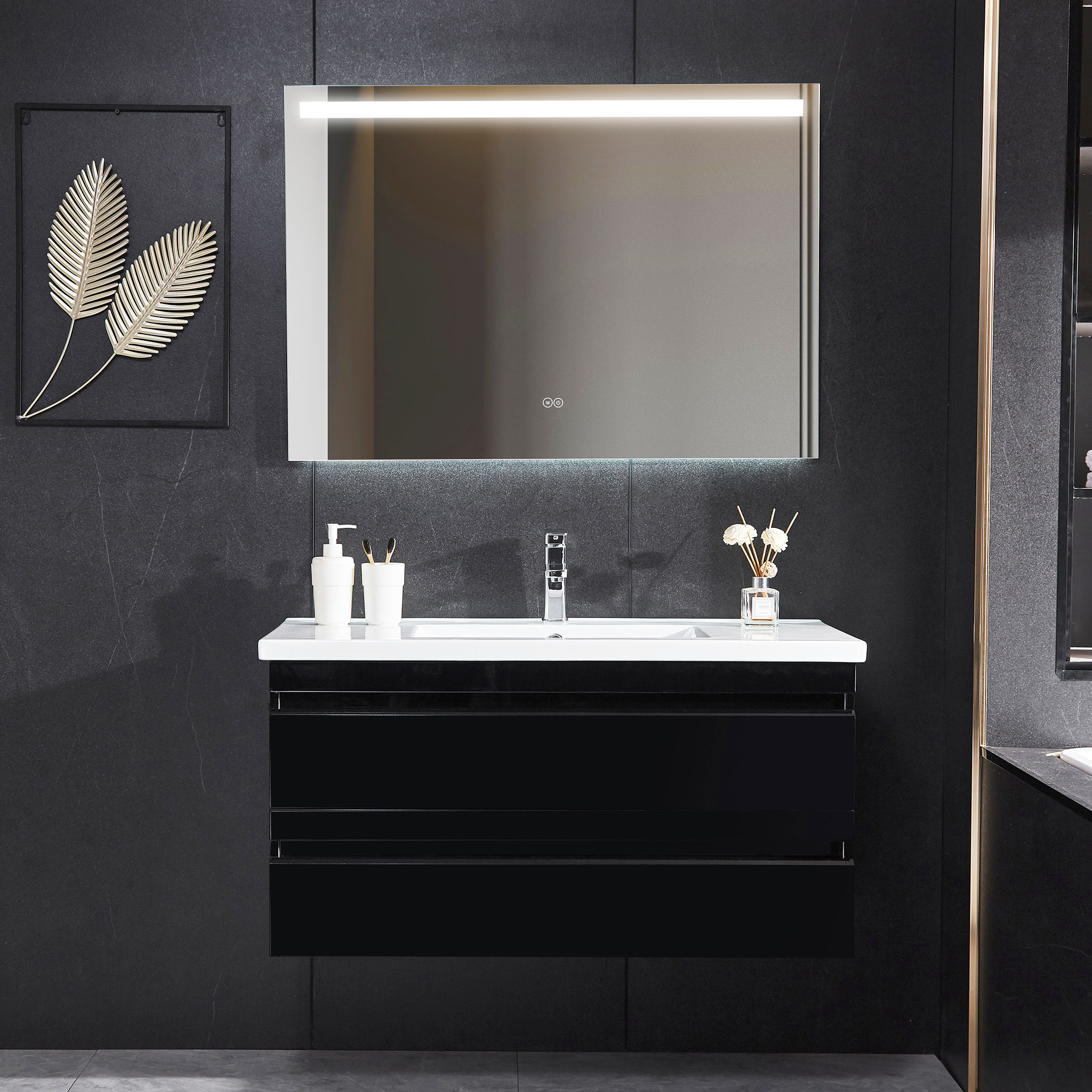 Badrumsmöbel 100cm | Kommod och LED-spegel | Blandare ingår Badrumsmöbel 100cm | Kommod och LED-spegel | Blandare ingår
