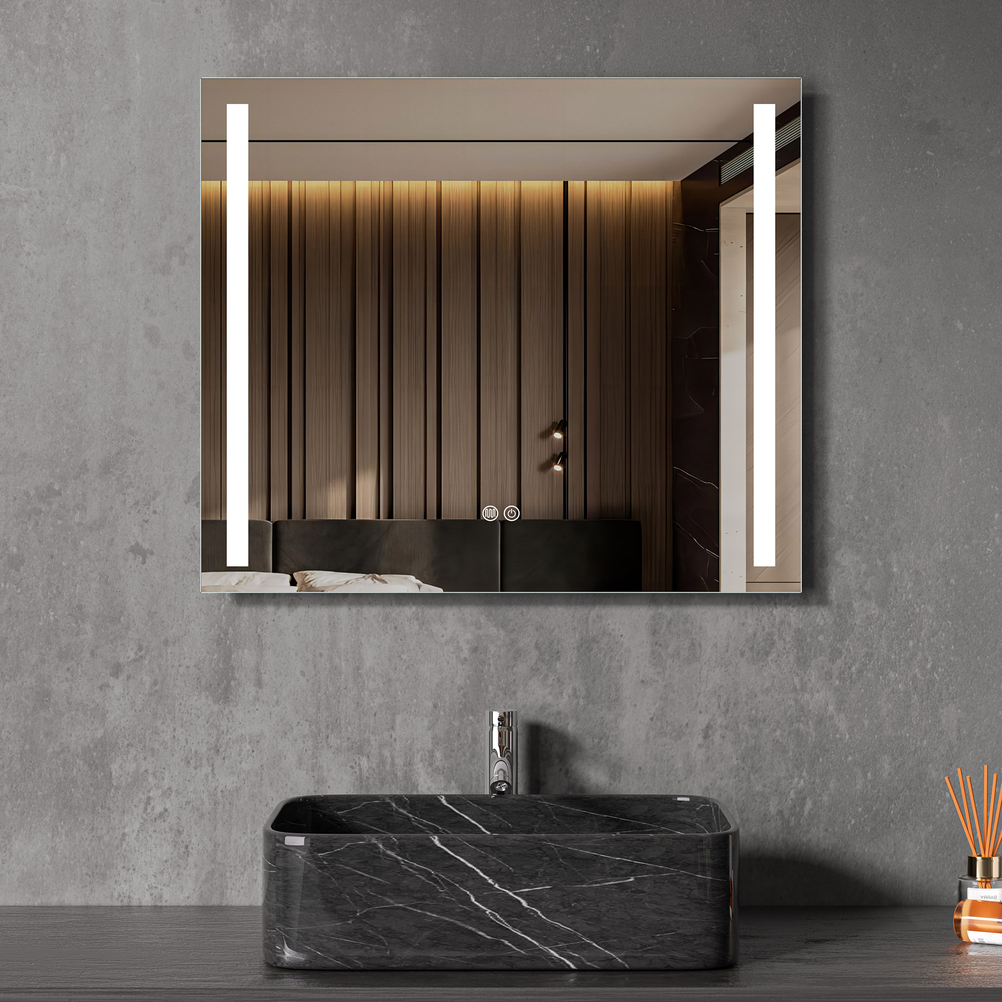 Badrumsspegel | LED-lyse sidor | Dimmer & touch-styrning | Rektangul�r