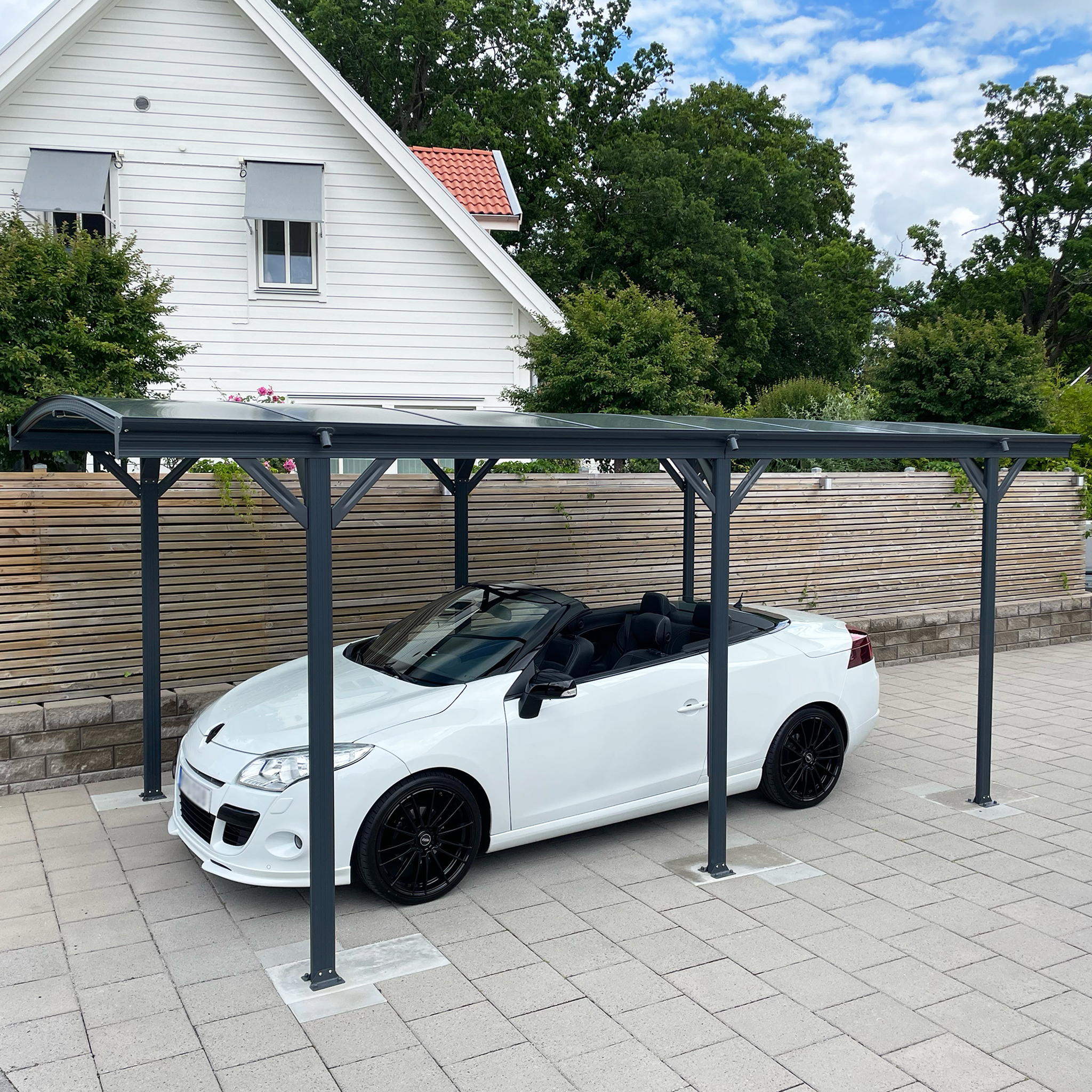 Carport 17,25m² | Extra hög | Aluminiumstomme & kanalplasttak Carport 17,25m² | Extra hög | Aluminiumstomme & kanalplasttak