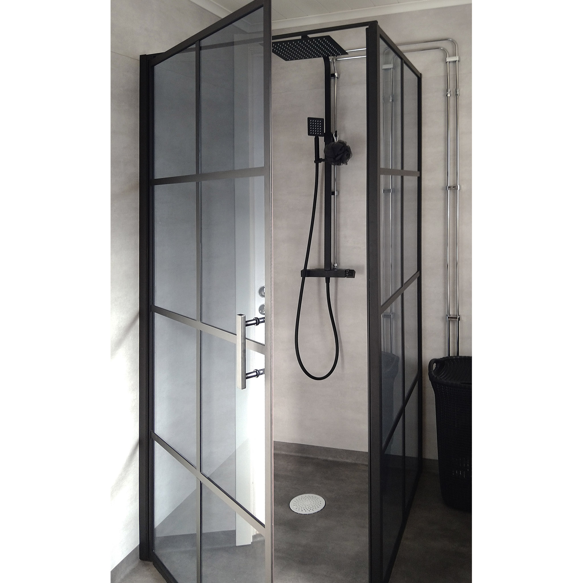 Duschh�rna 90x90x200 | Svarttonat glas | Svart spr�js
