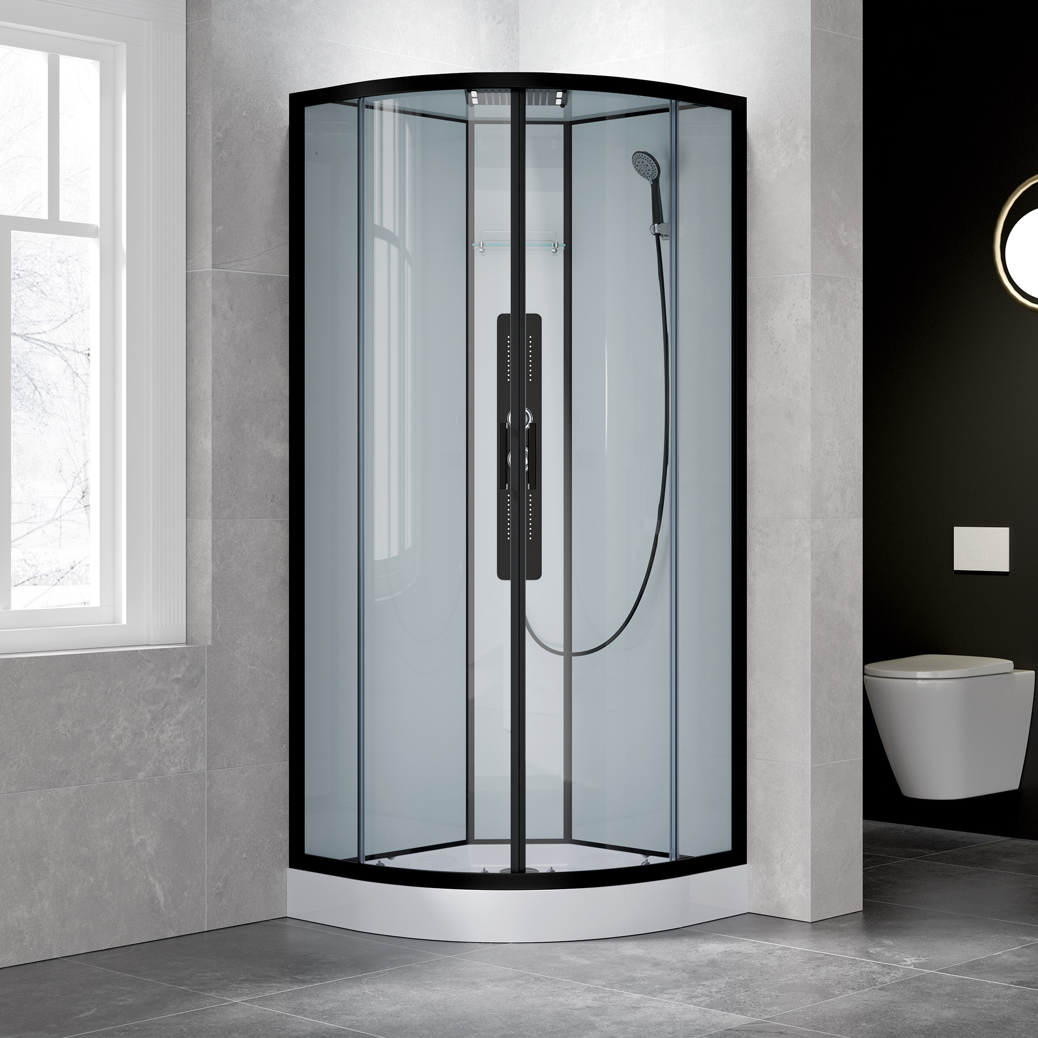 Komplett Duschkabin - Flera str�ll�gen - Regndusch - Svart profil
