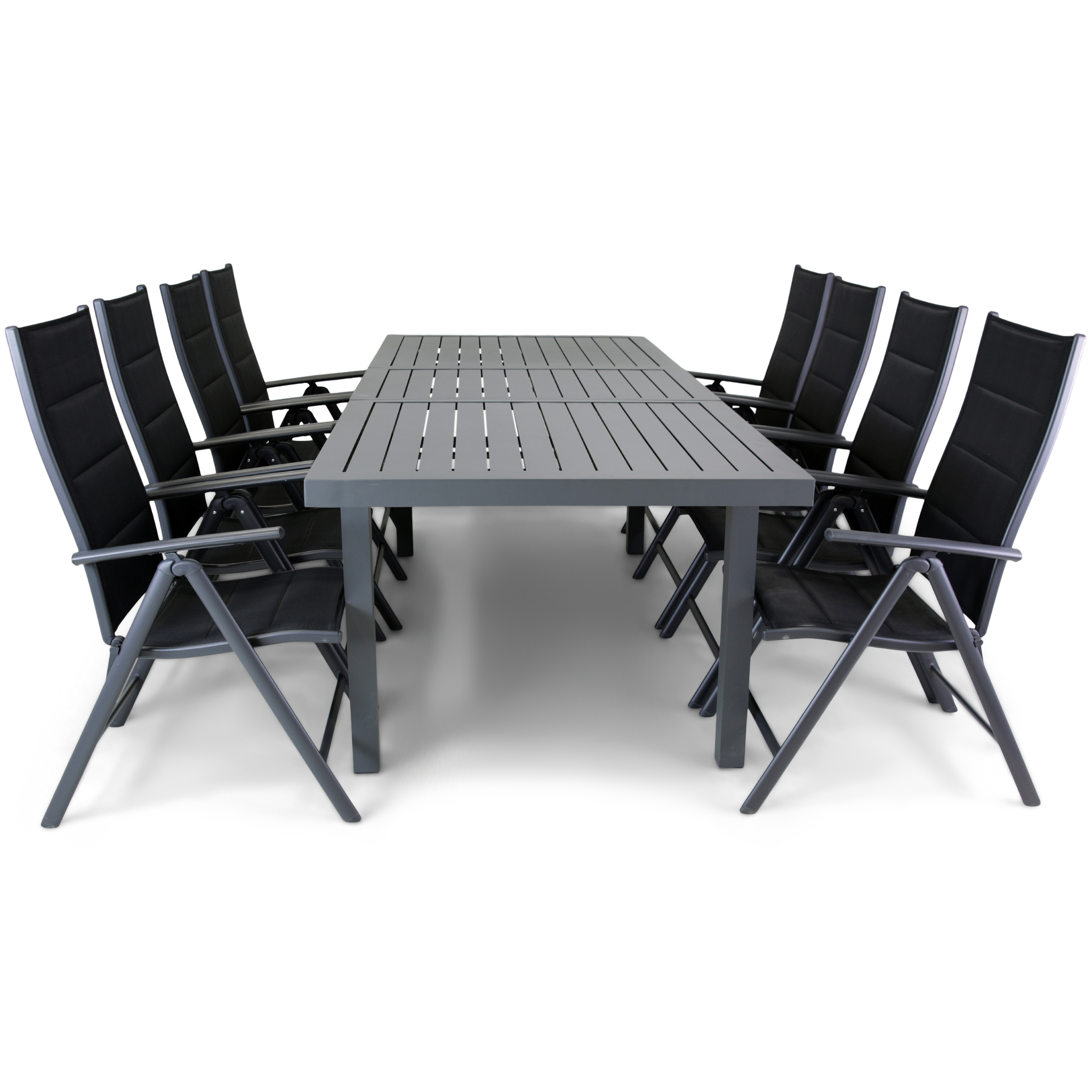 Förlängningsbart bord i aluminium 180-240cm | 8 positionsstolar Förlängningsbart bord i aluminium 180-240cm | 8 positionsstolar