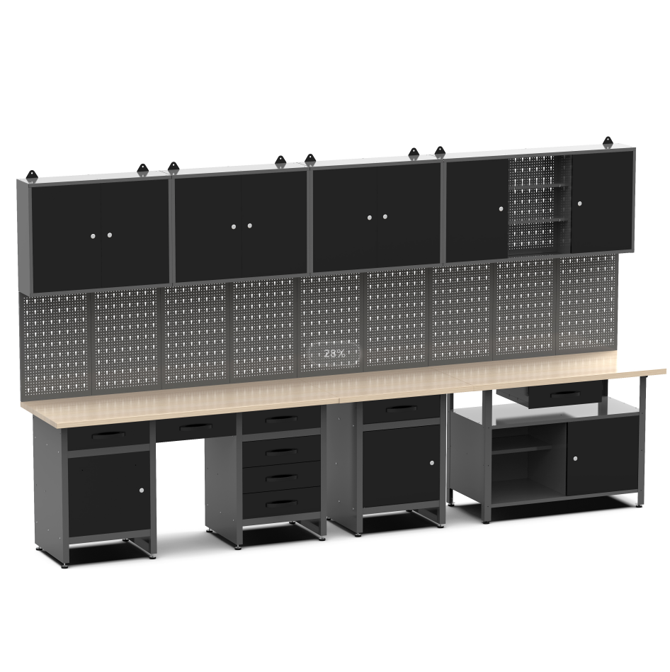 Garageinredning | St�lkonstruktion | V�ggsk�p & Arbetsb�nk | Gr�/Svart