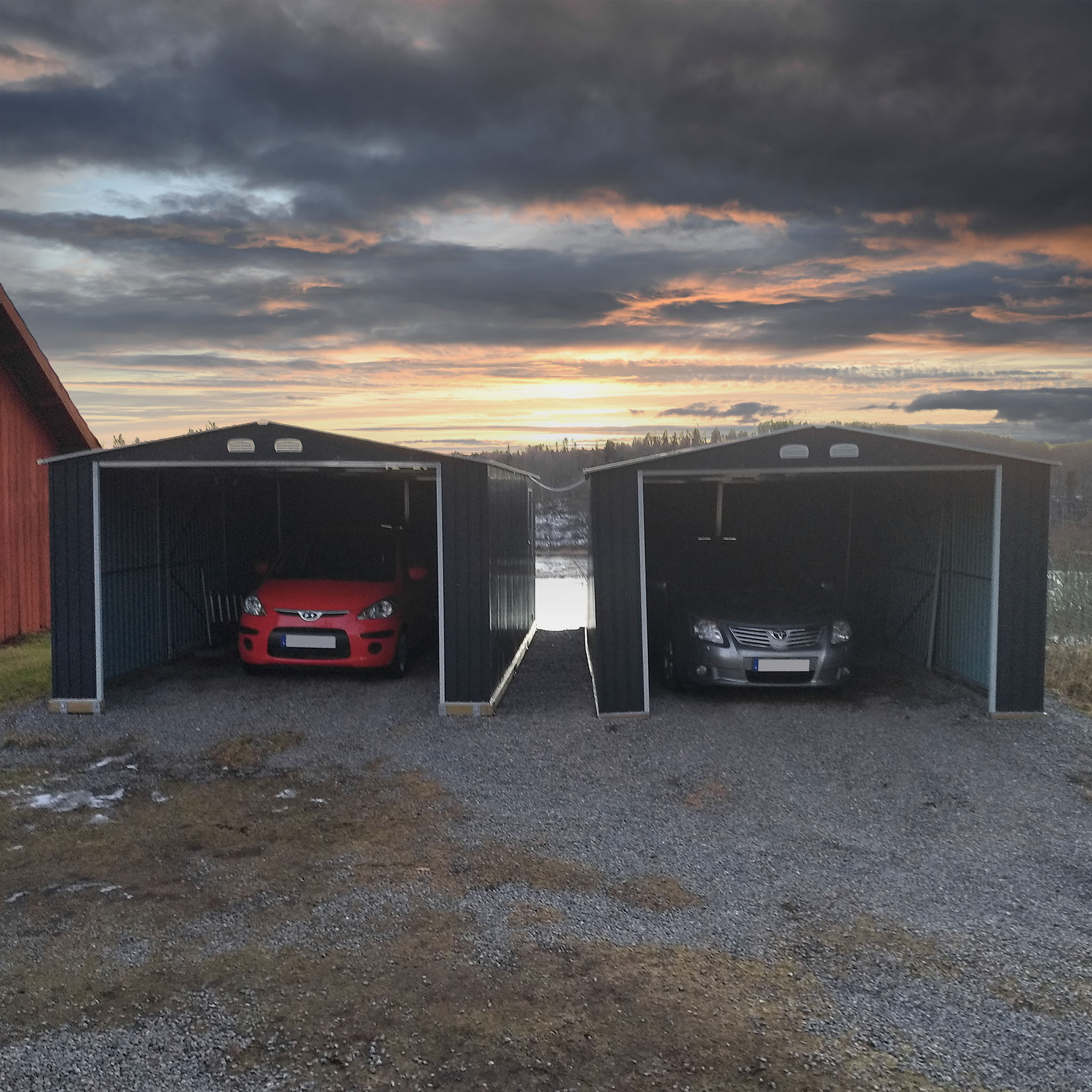 Pl�tgarage 23m� | Dubbel d�rr | Komplett byggsats | Premium