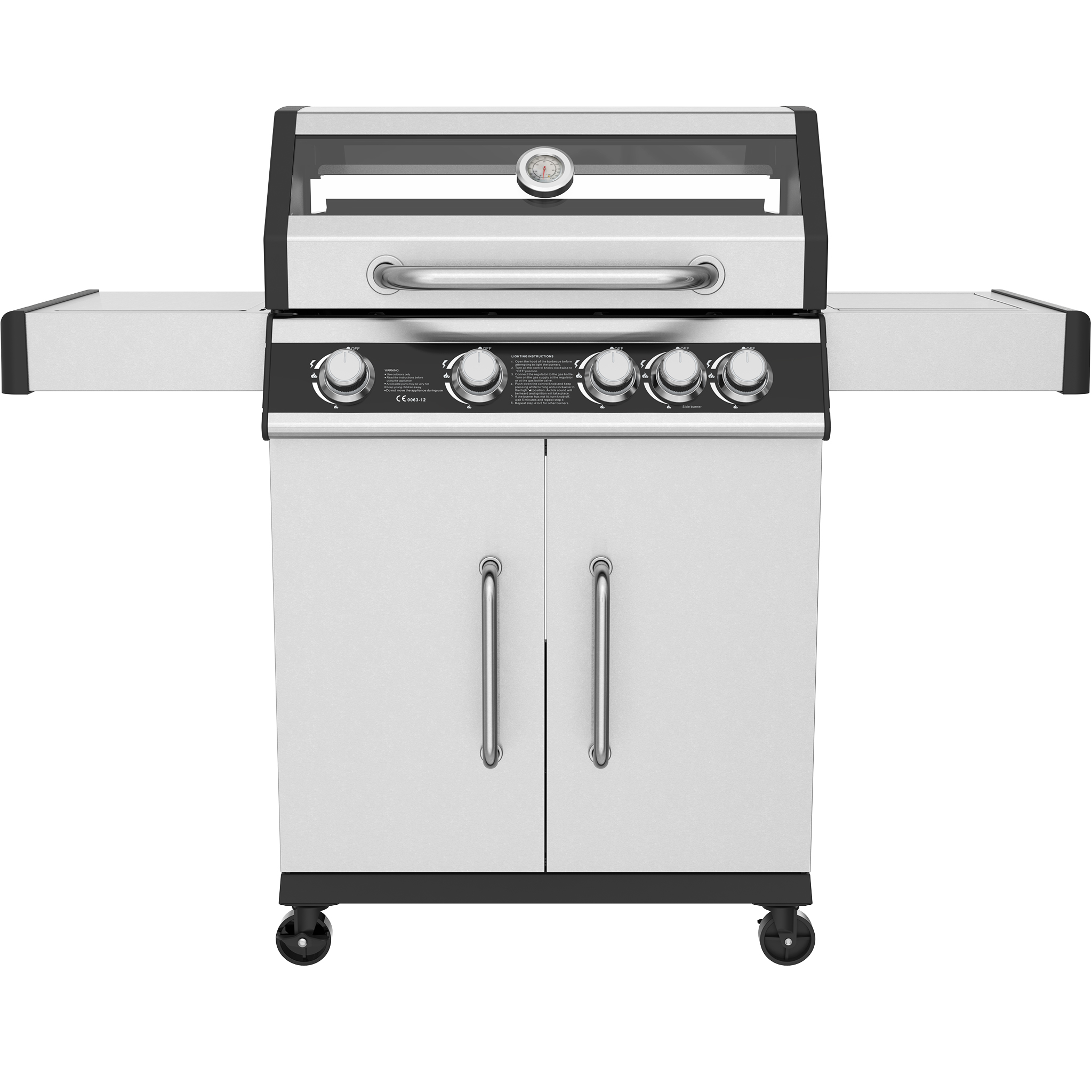 Rostfri gasolgrill med sidobrännare | Lock med glasfönster | Kansas Rostfri gasolgrill med sidobrännare | Lock med glasfönster | Kansas