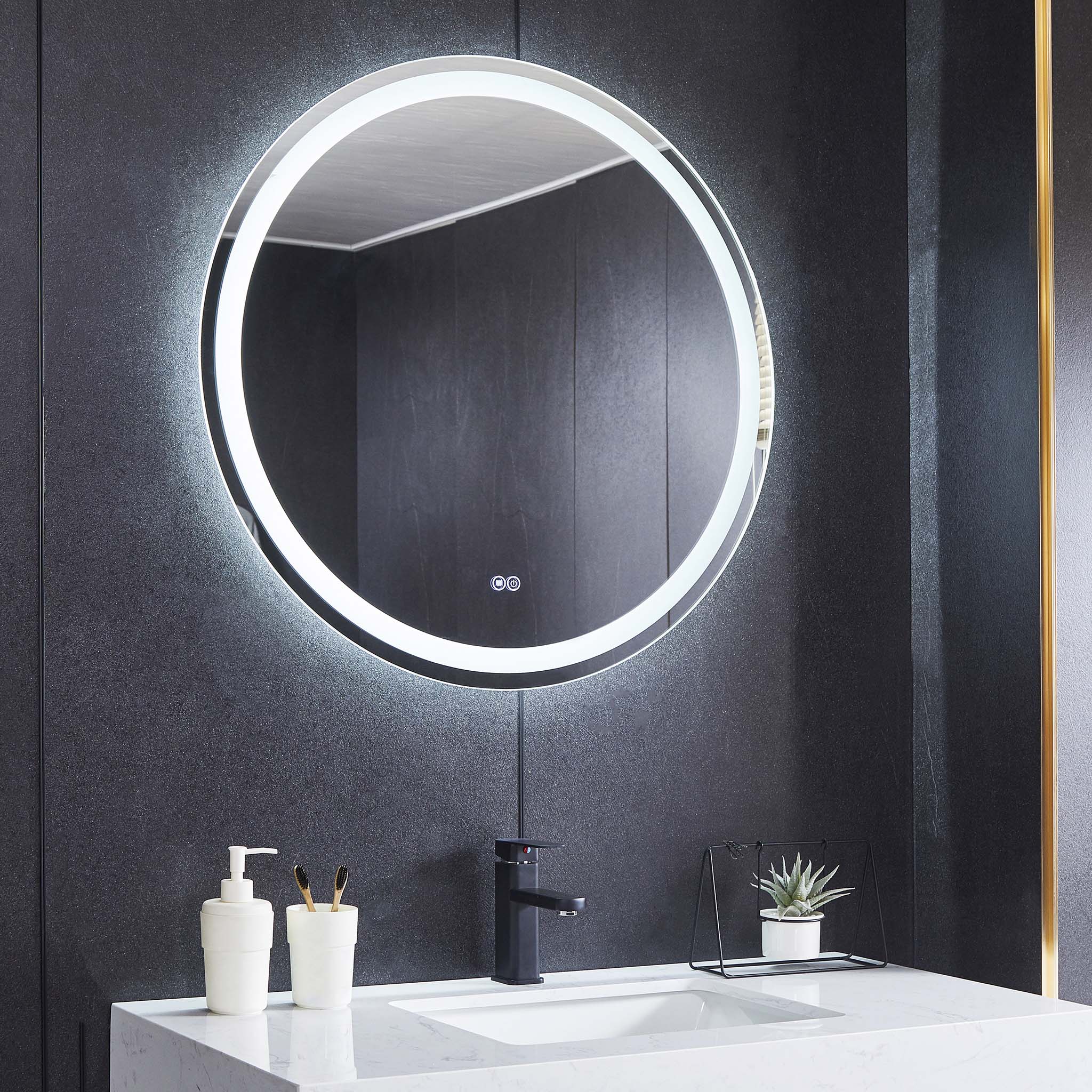 Rund spegel | LED-belysning och anti-fog-funktion