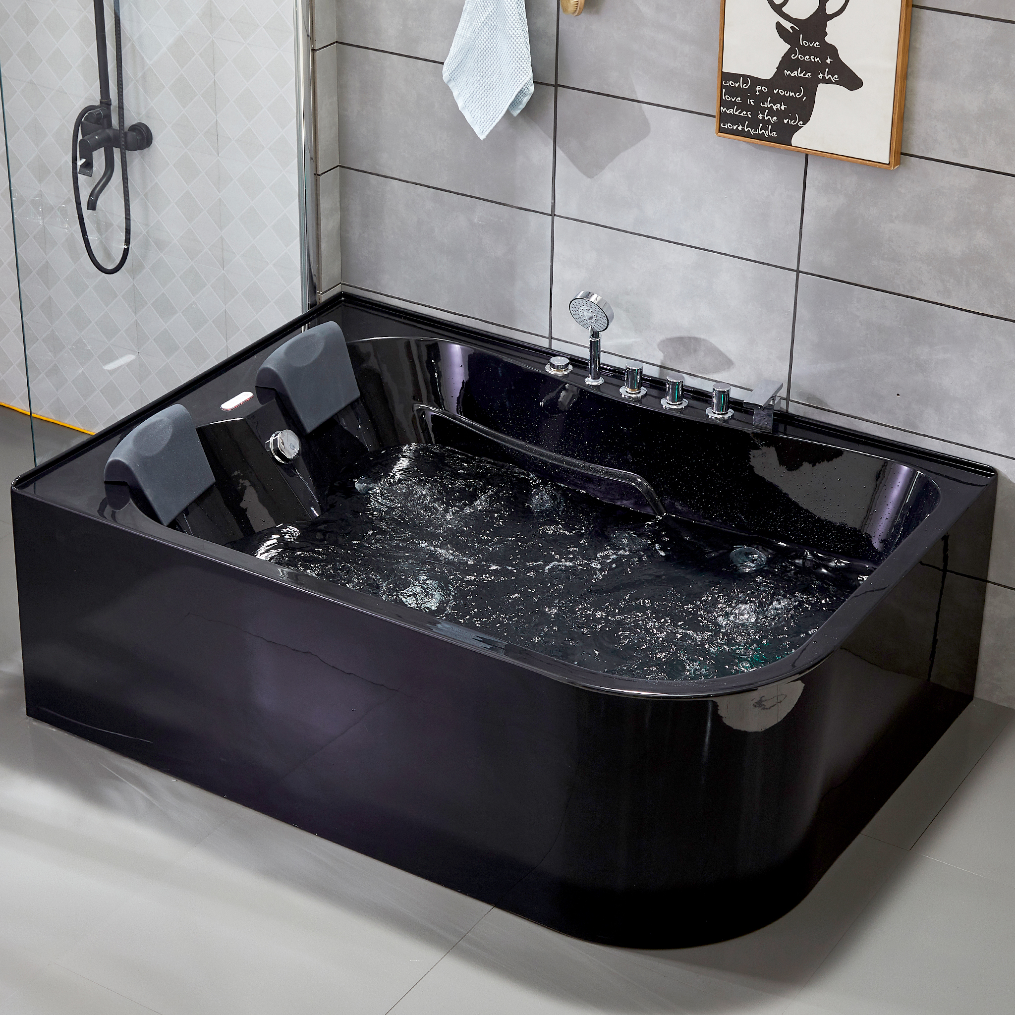 Bubbelbadkar för två 170x120cm | Värmare & ljusterapi | BK-008 | Svart Bubbelbadkar för två 170x120cm | Värmare & ljusterapi | BK-008 | Svart