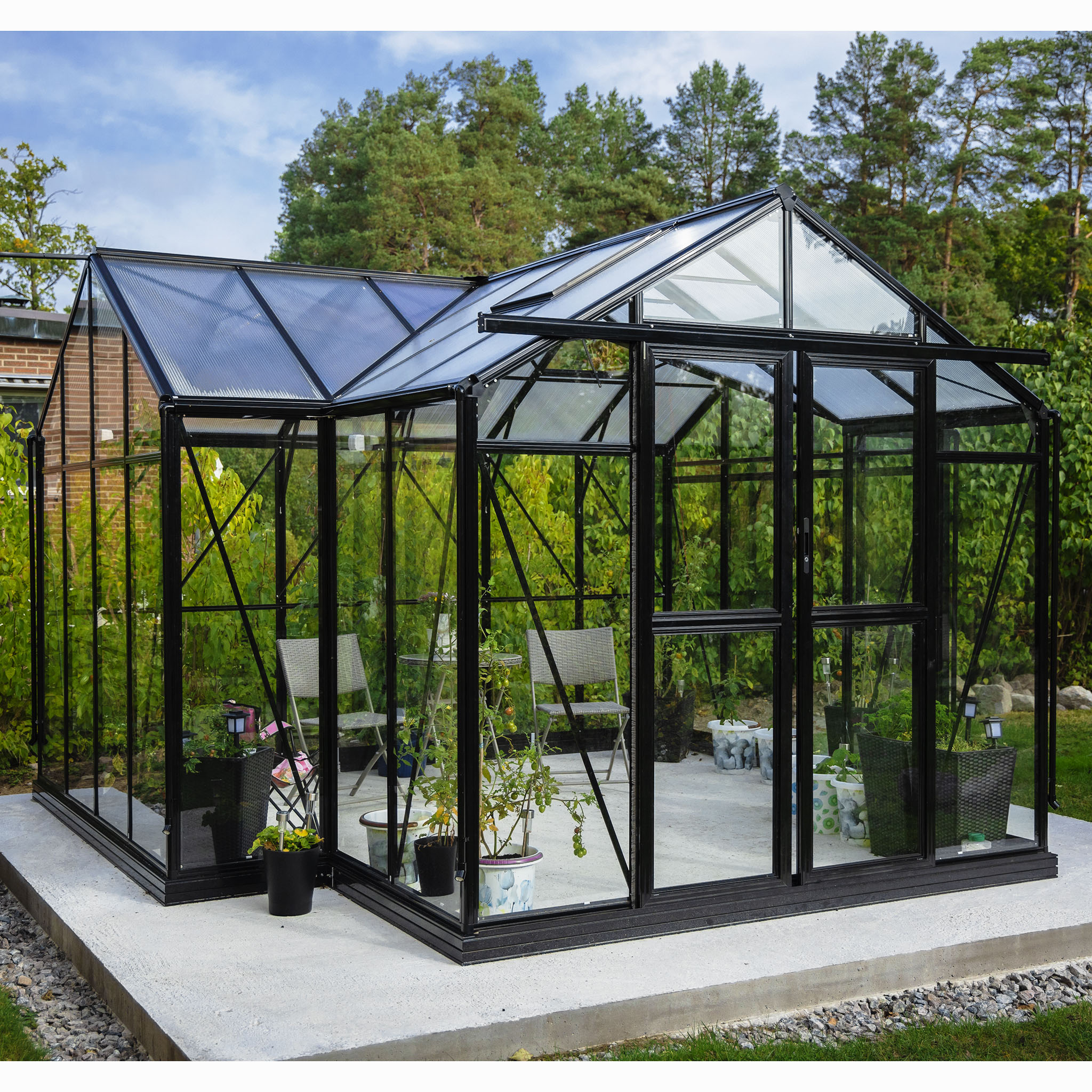 T-format glasväxthus 12,8m² | 4mm säkerhetsglas | 5 års stormgaranti T-format glasväxthus 12,8m² | 4mm säkerhetsglas | 5 års stormgaranti