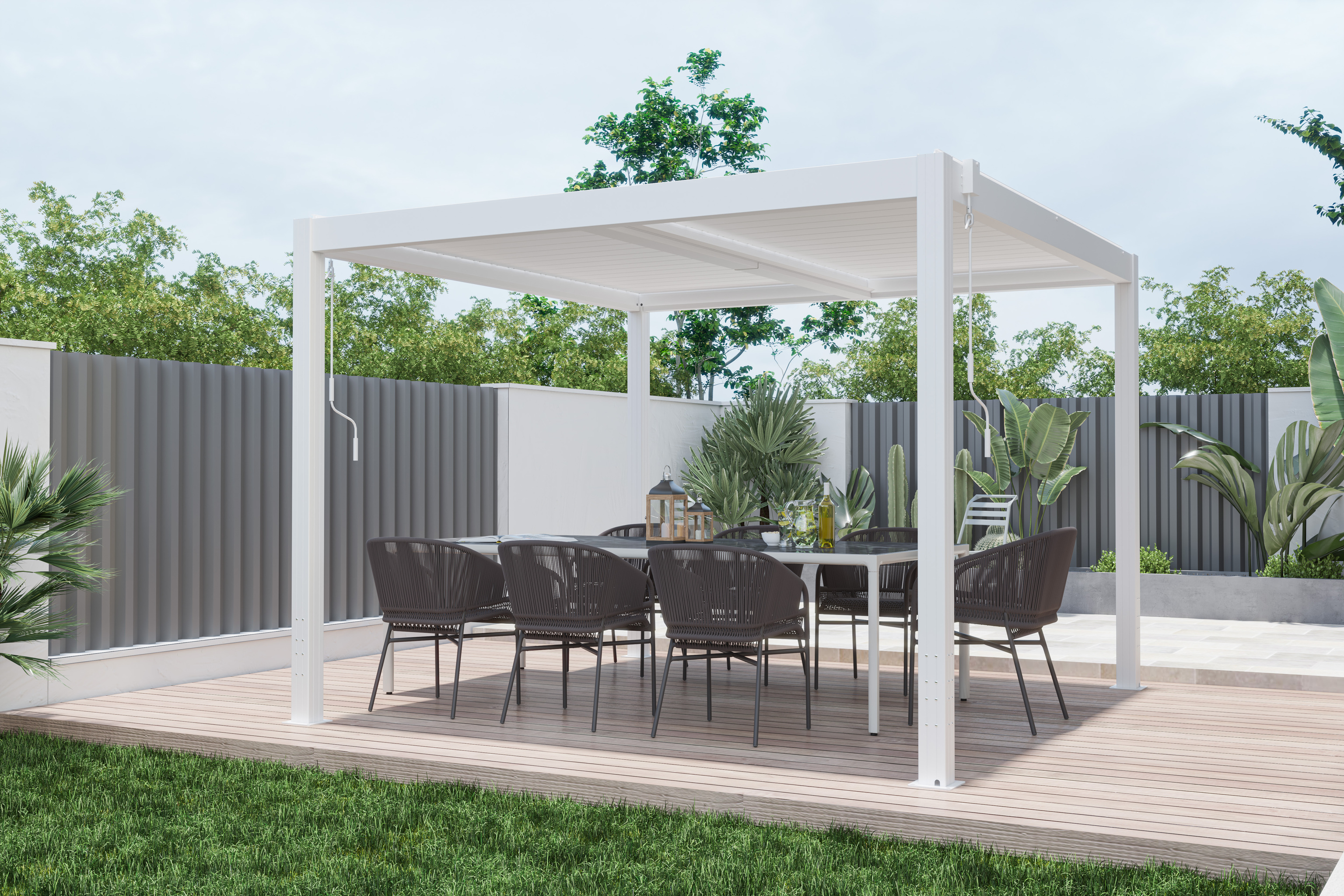 Pergola | Öppningsbart lamelltak | 300x220 cm | Vit Pergola | Öppningsbart lamelltak | 300x220 cm | Vit