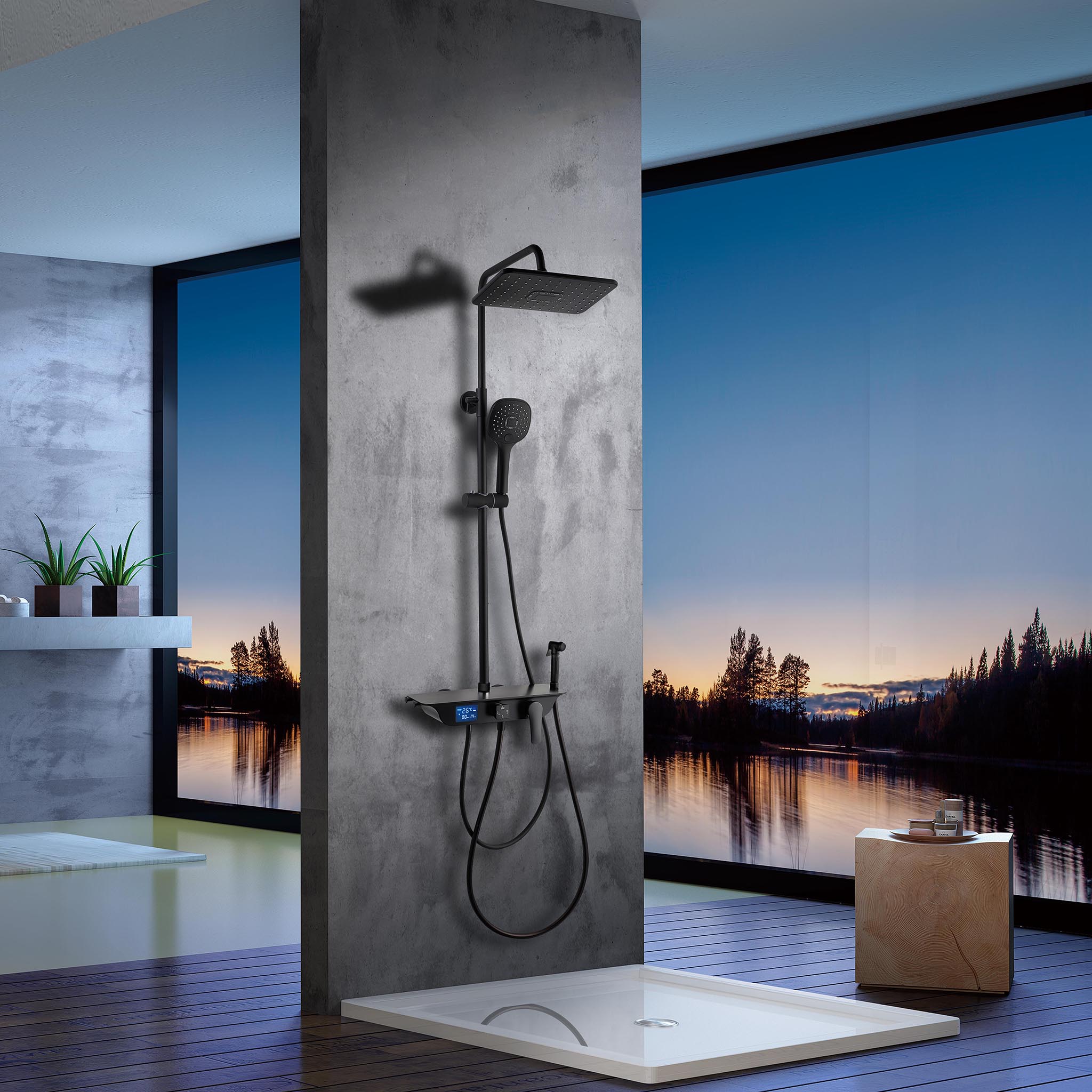 Takduschset med LED-display | Svart Takduschset med LED-display | Svart