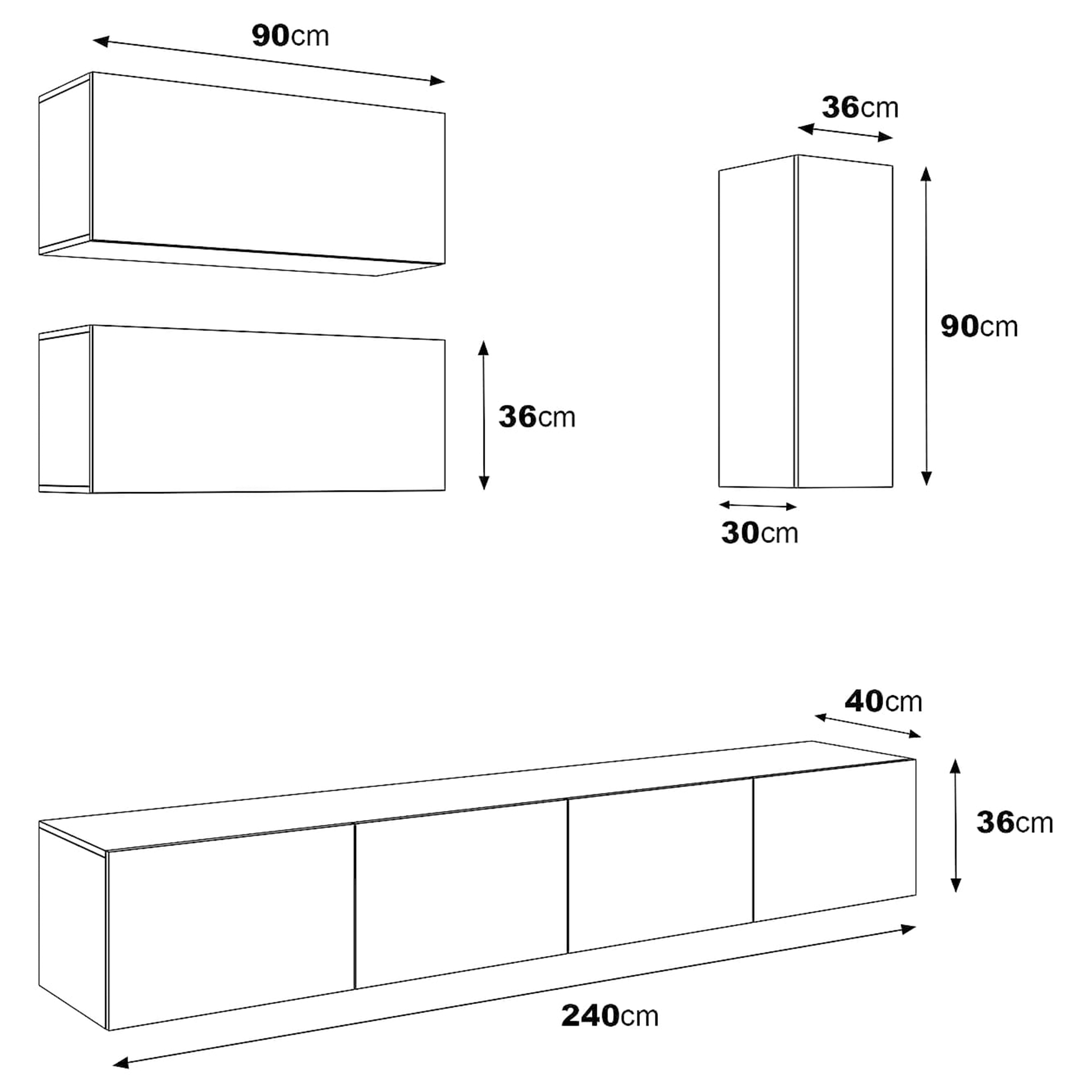 Tv-bänk inkl. hyllor 41x240 cm | Vägghängd | Badachro - Svart Tv-bänk inkl. hyllor 41x240 cm | Vägghängd | Badachro - Svart