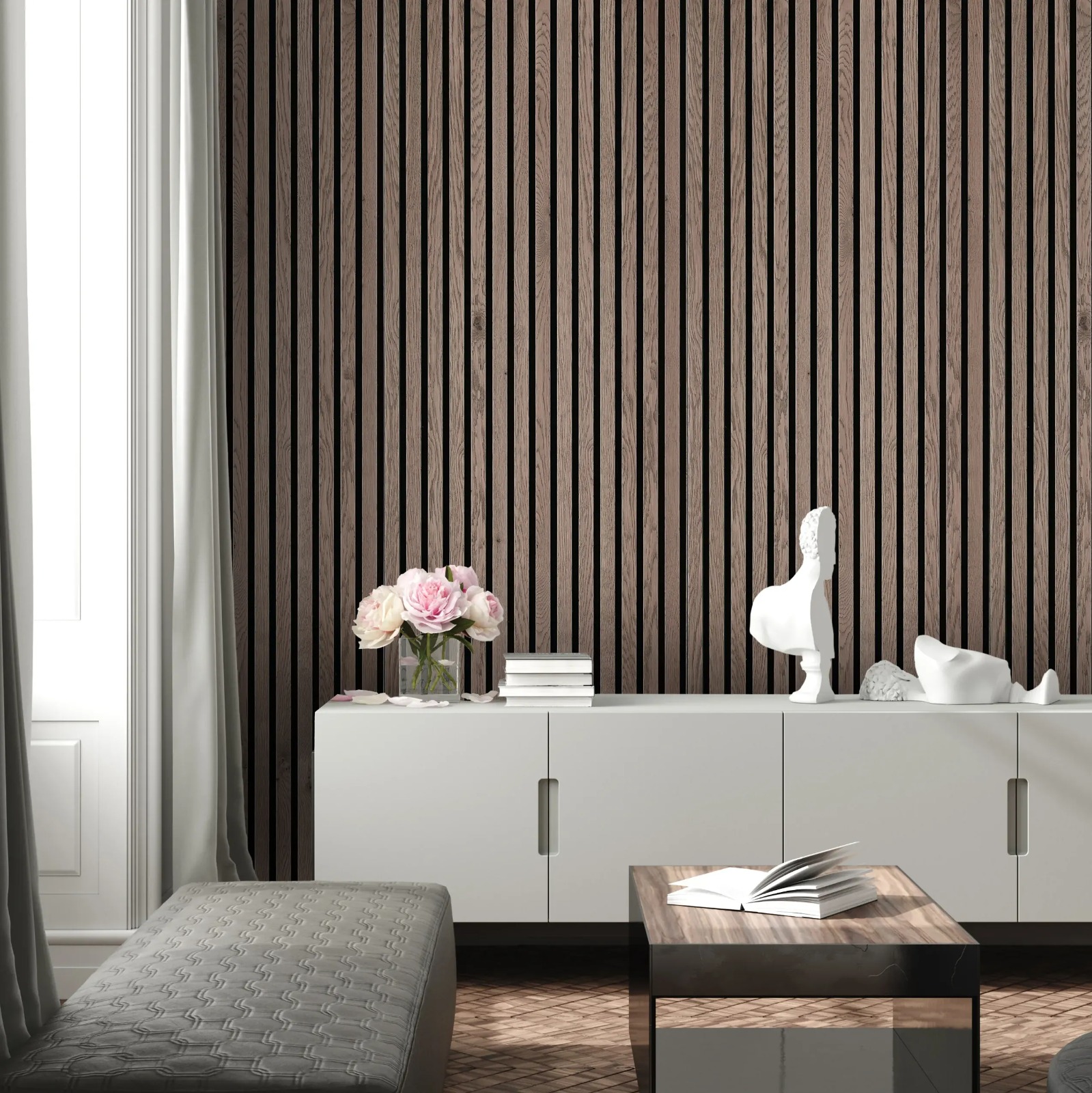 Trälamell akustikpaneler | 2400x600x21mm | Valnöt Trälamell akustikpaneler | 2400x600x21mm | Valnöt