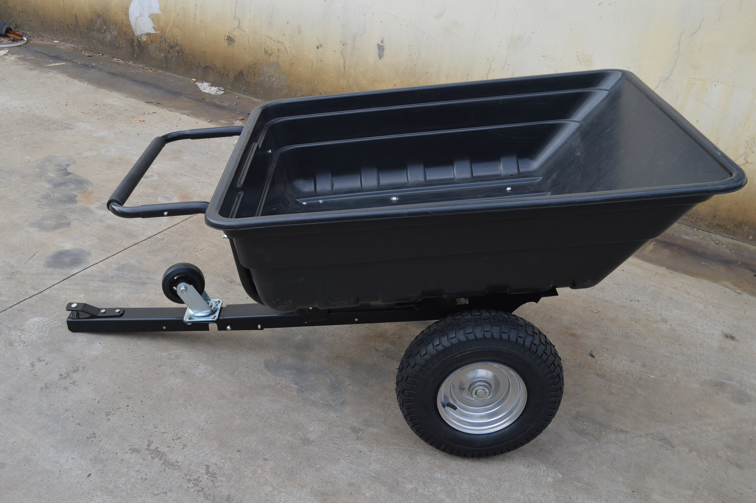 Transportvagn med tippfunktion | 300KG Lastkapacitet & terr�nghjul | Skjut & dragbar | Svart