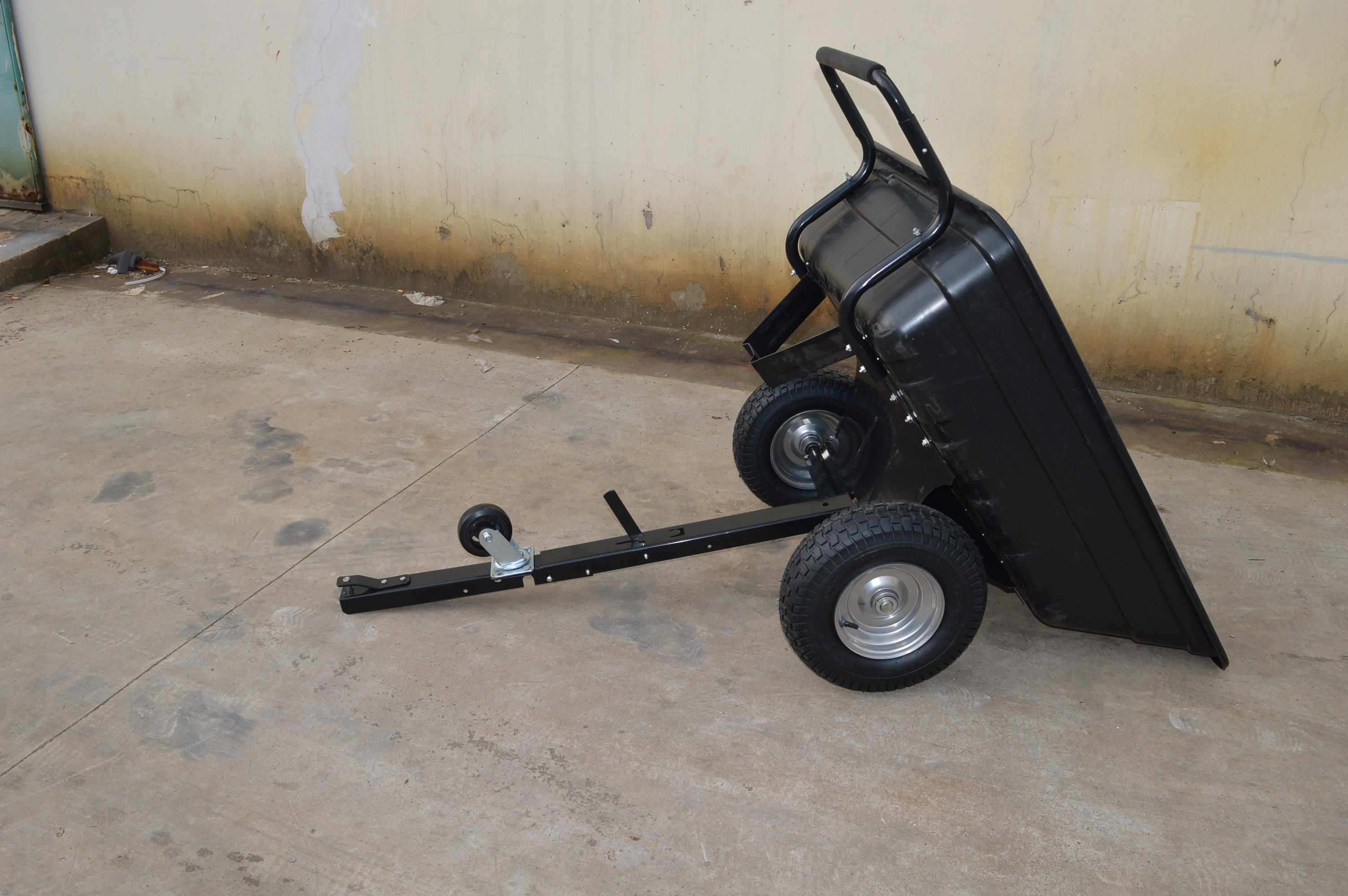 Transportvagn med tippfunktion | 300KG Lastkapacitet & terr�nghjul | Skjut & dragbar | Svart