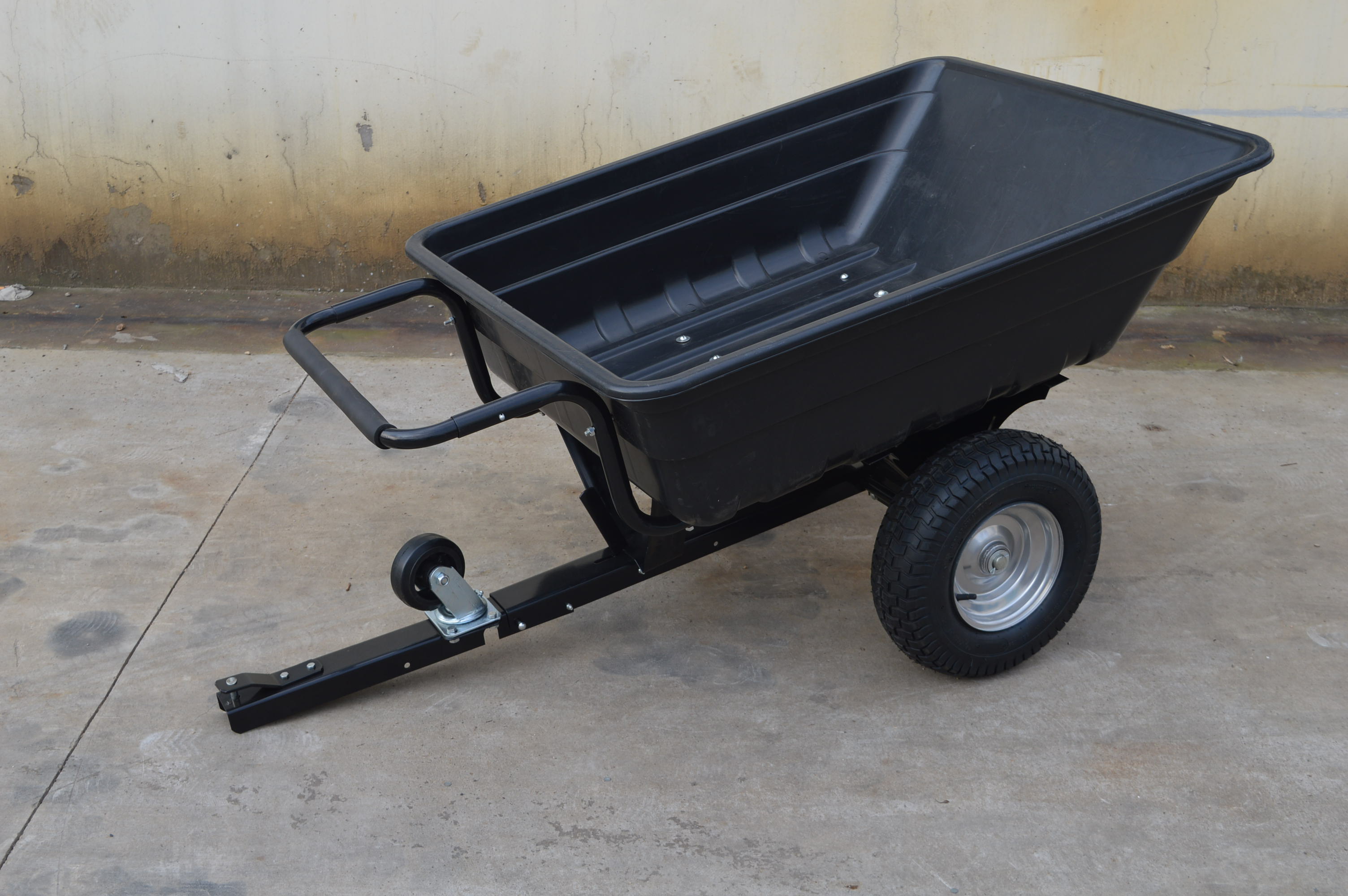 Transportvagn med tippfunktion | 300KG Lastkapacitet & terr�nghjul | Skjut & dragbar | Svart