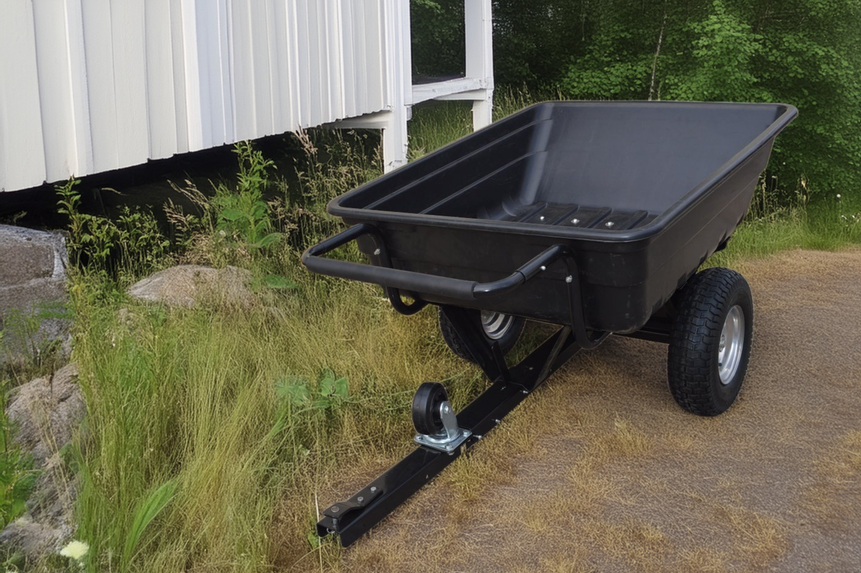 Transportvagn med tippfunktion | 300KG Lastkapacitet & terr�nghjul | Skjut & dragbar | Svart
