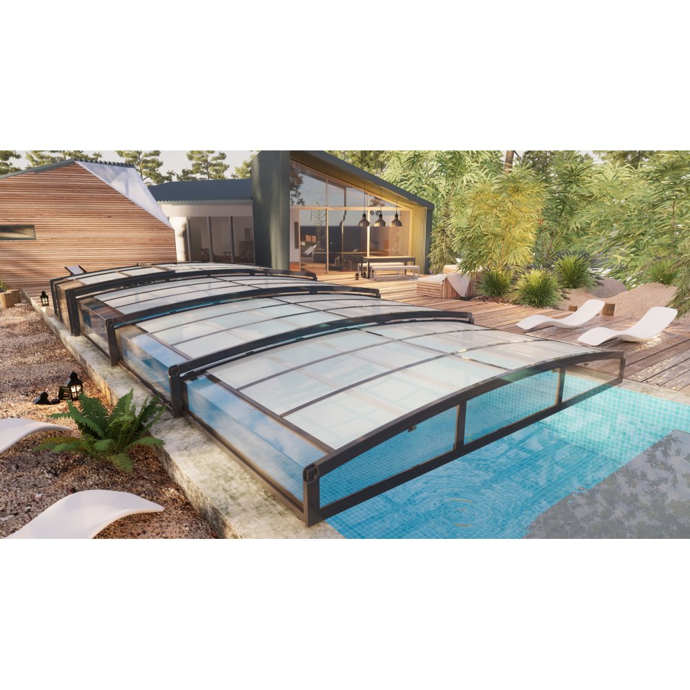 Pooltak 4x8m | Utan skenor | UV-skydd | Flexibel dörr Pooltak 4x8m | Utan skenor | UV-skydd | Flexibel dörr