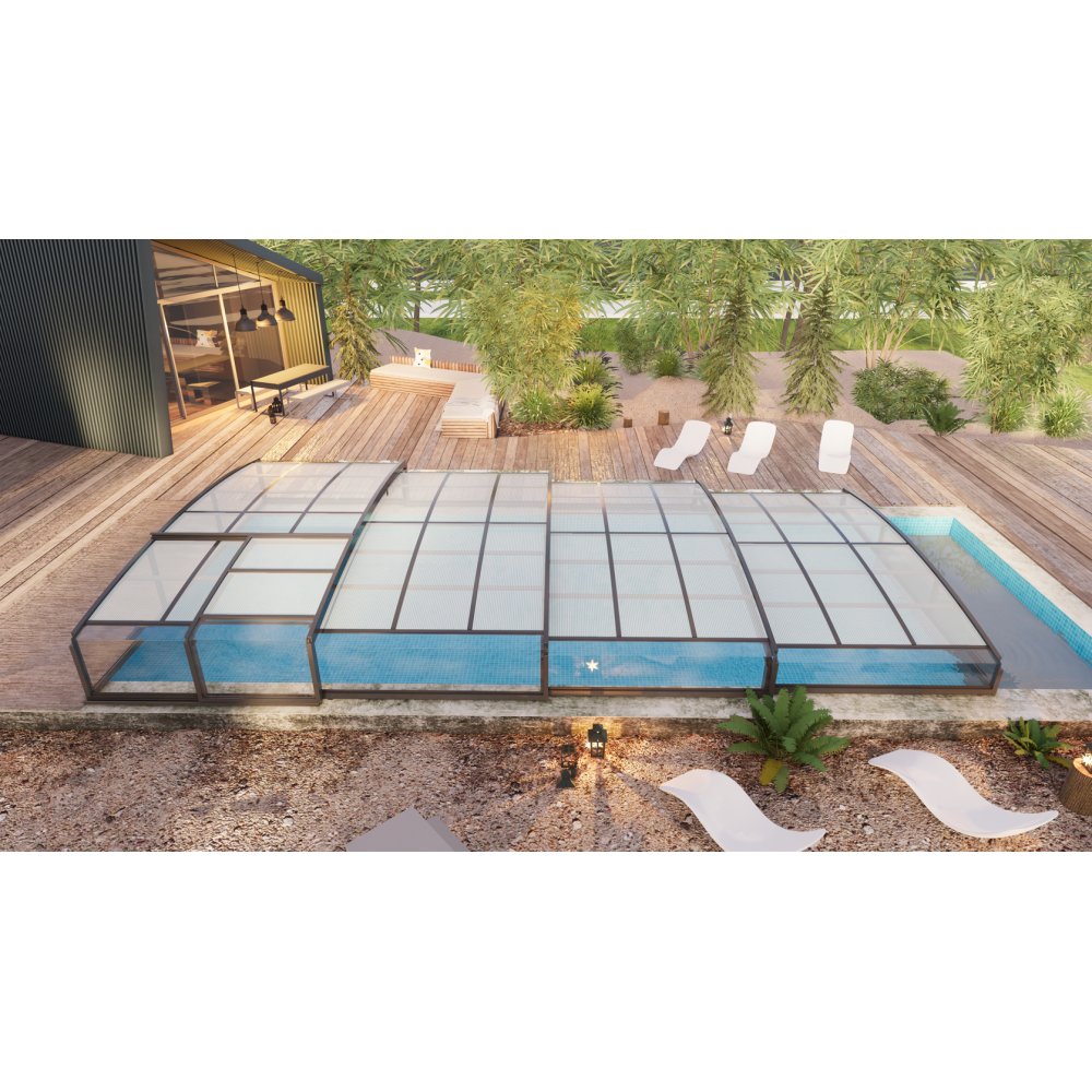Pooltak 4x8m | Utan skenor | UV-skydd | Flexibel dörr Pooltak 4x8m | Utan skenor | UV-skydd | Flexibel dörr
