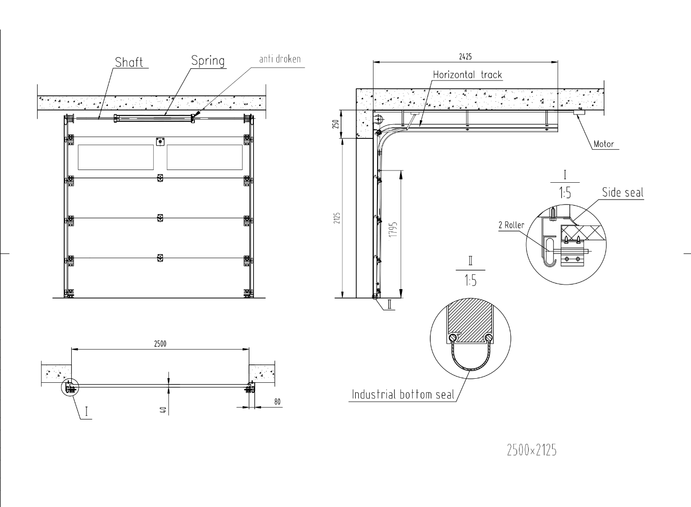 Garageport takskjutport med fj�rrstyrning | 2,5m bred | Med f�nster