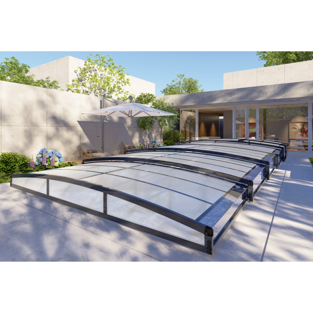 Pooltak 5x10m | Utan skenor | UV-skydd | Flexibel dörr Pooltak 5x10m | Utan skenor | UV-skydd | Flexibel dörr