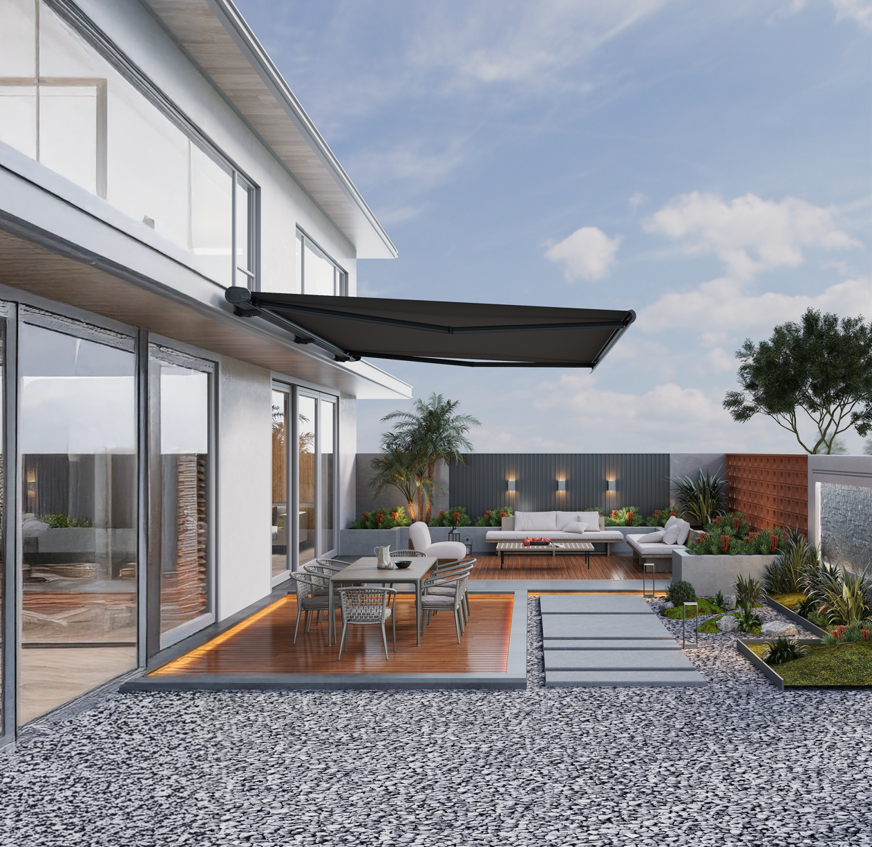 Terrassmarkis helkassett 5x3m | Motor & fj�rrkontroll | M�rkgr�