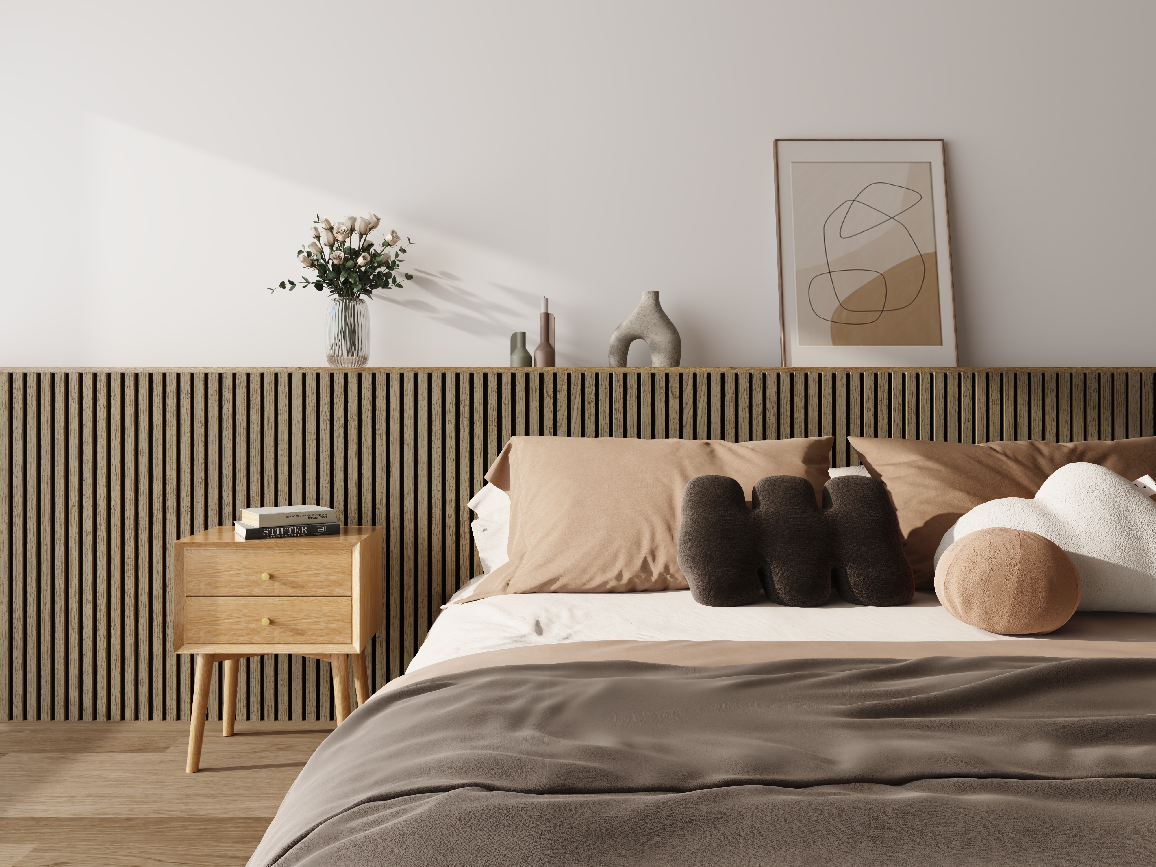 Trälamell akustikpanel | 2400x600x18mm | Tvådelad | Valnöt Trälamell akustikpanel | 2400x600x18mm | Tvådelad | Valnöt
