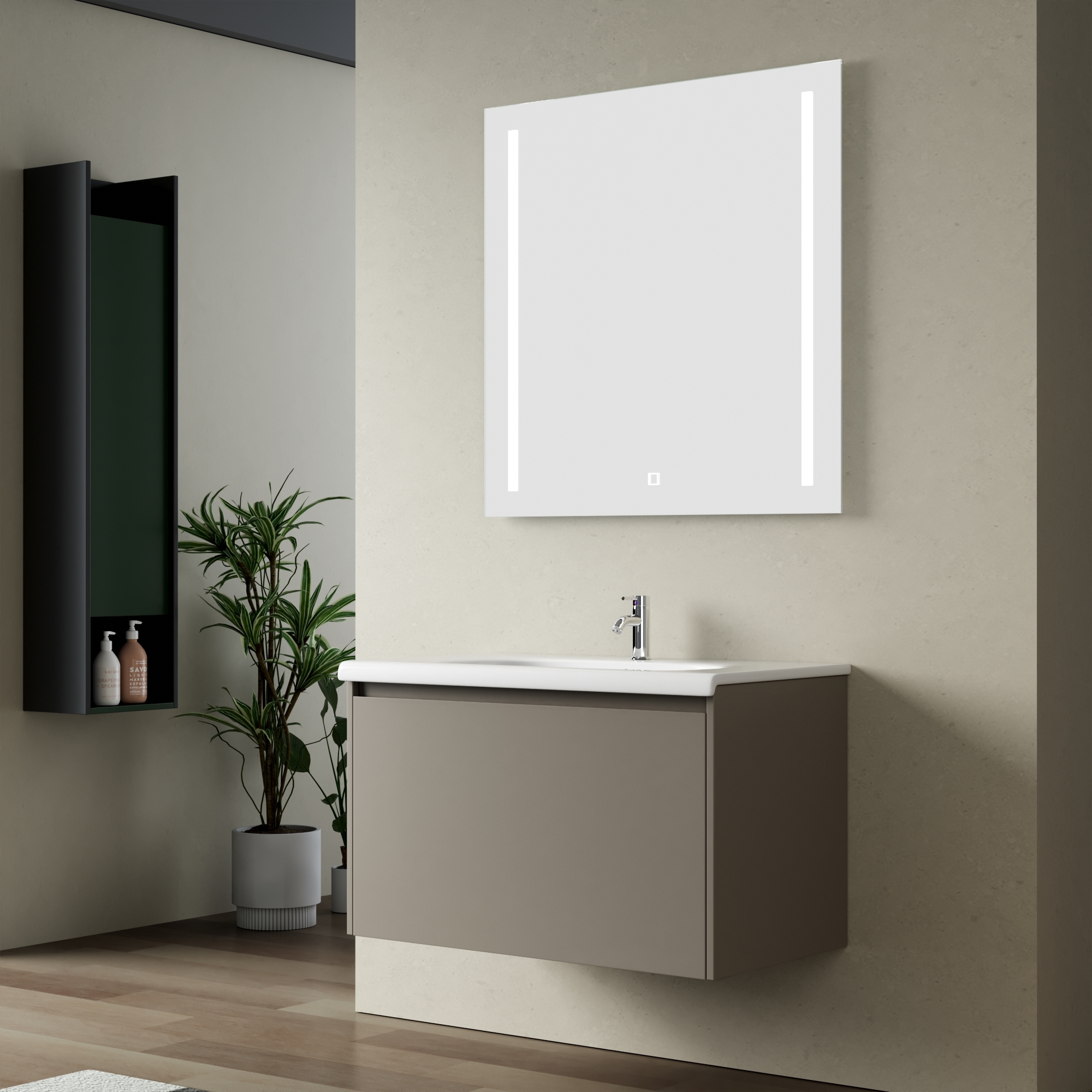 Badrumspaket 60 cm  Kommod & keramiskt tvttstll med LED-spegel | Mjukstngning | Modern design