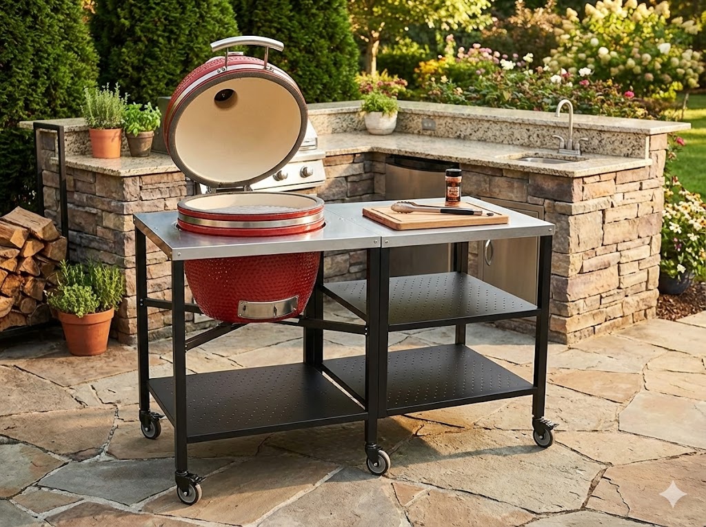 Utek�k Kamadogrill AU-21 (47 cm) � Vinr�d | Keramisk grill med integrerad arbetsstation