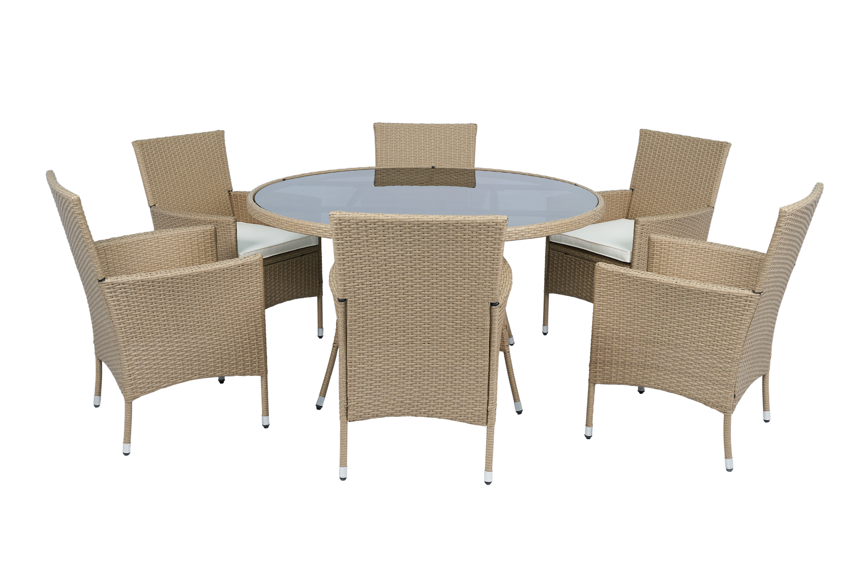 Matgrupp Tyl�sand Natur � 6 platser | Runt bord �135 cm & 6 stolar med dynor