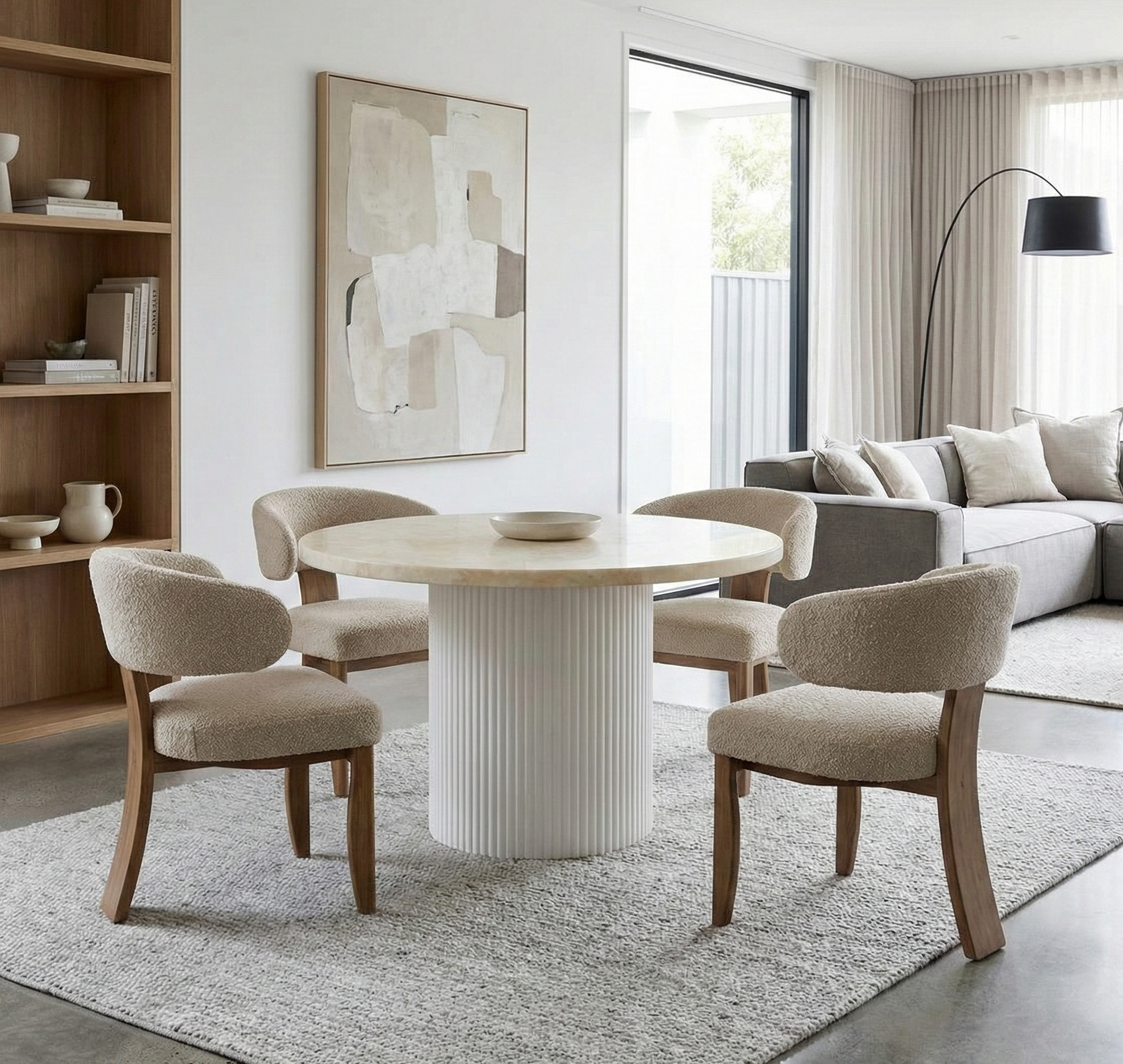 Runt matbord i travertin-look | �122 cm | Lax�