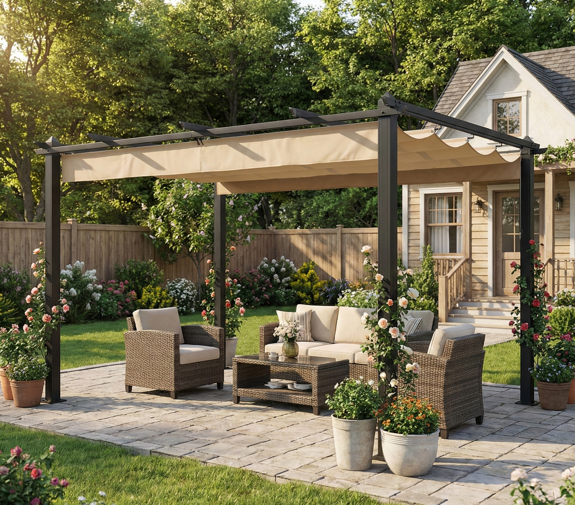 Pergola 300x400 cm | Justerbart solskydd | M�rkgr� aluminium