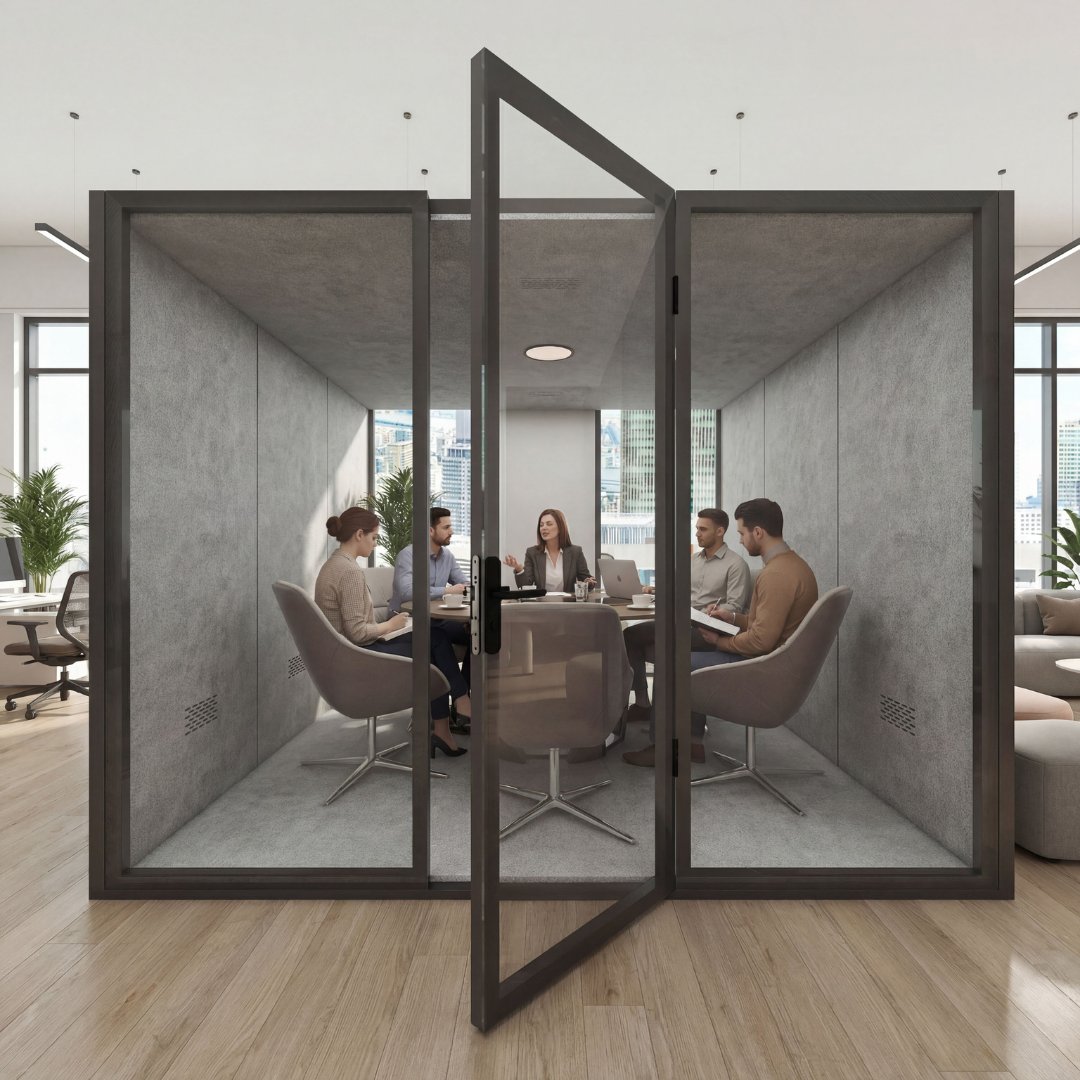 Telefonbås/Mötesbås | 4–6 personer | Ljudisolerat -30 dB Telefonbås/Mötesbås | 4–6 personer | Ljudisolerat -30 dB