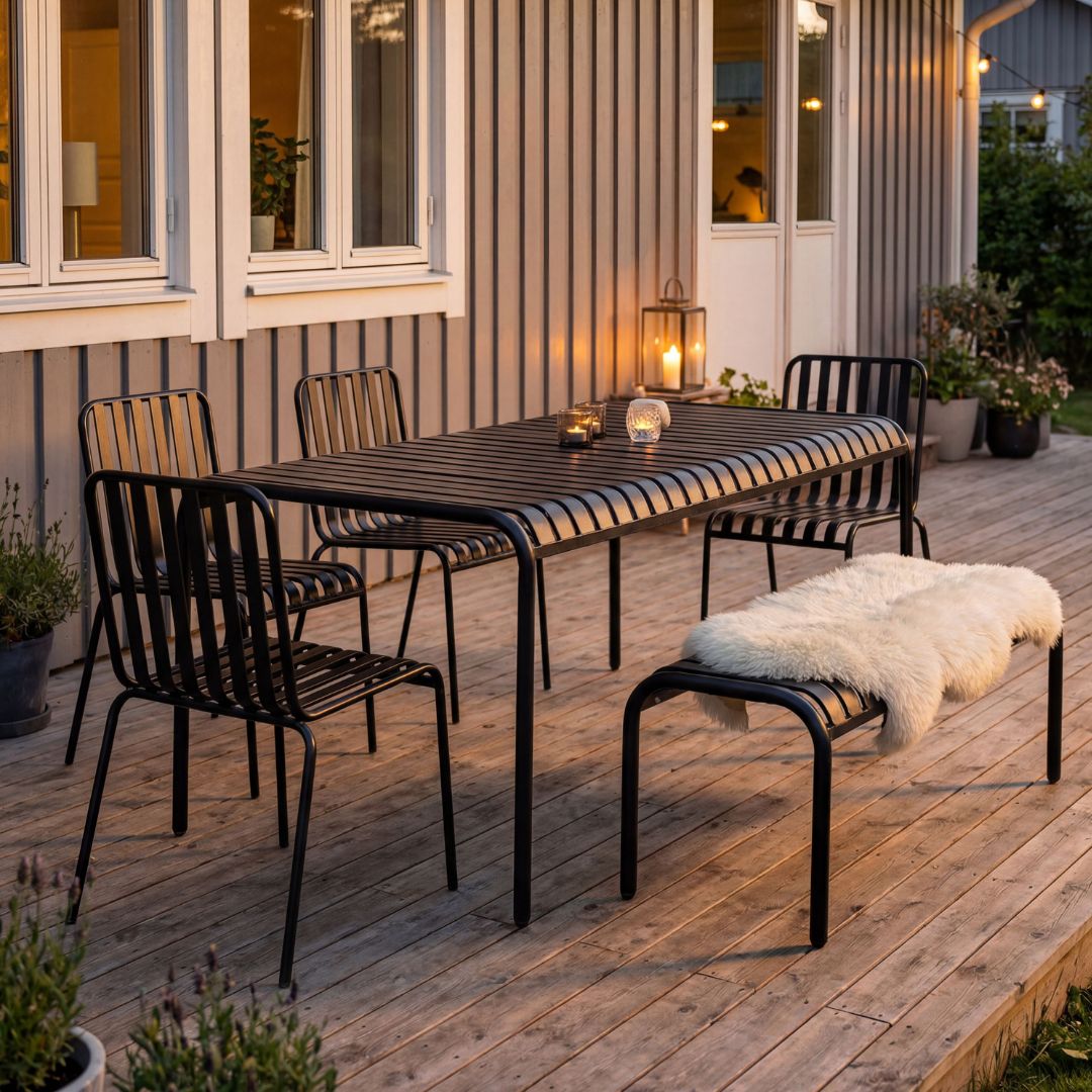 Underhållsfri matgrupp | Utemöbler i galvaniserat stål | Bergvik Svart Underhållsfri matgrupp | Utemöbler i galvaniserat stål | Bergvik Svart