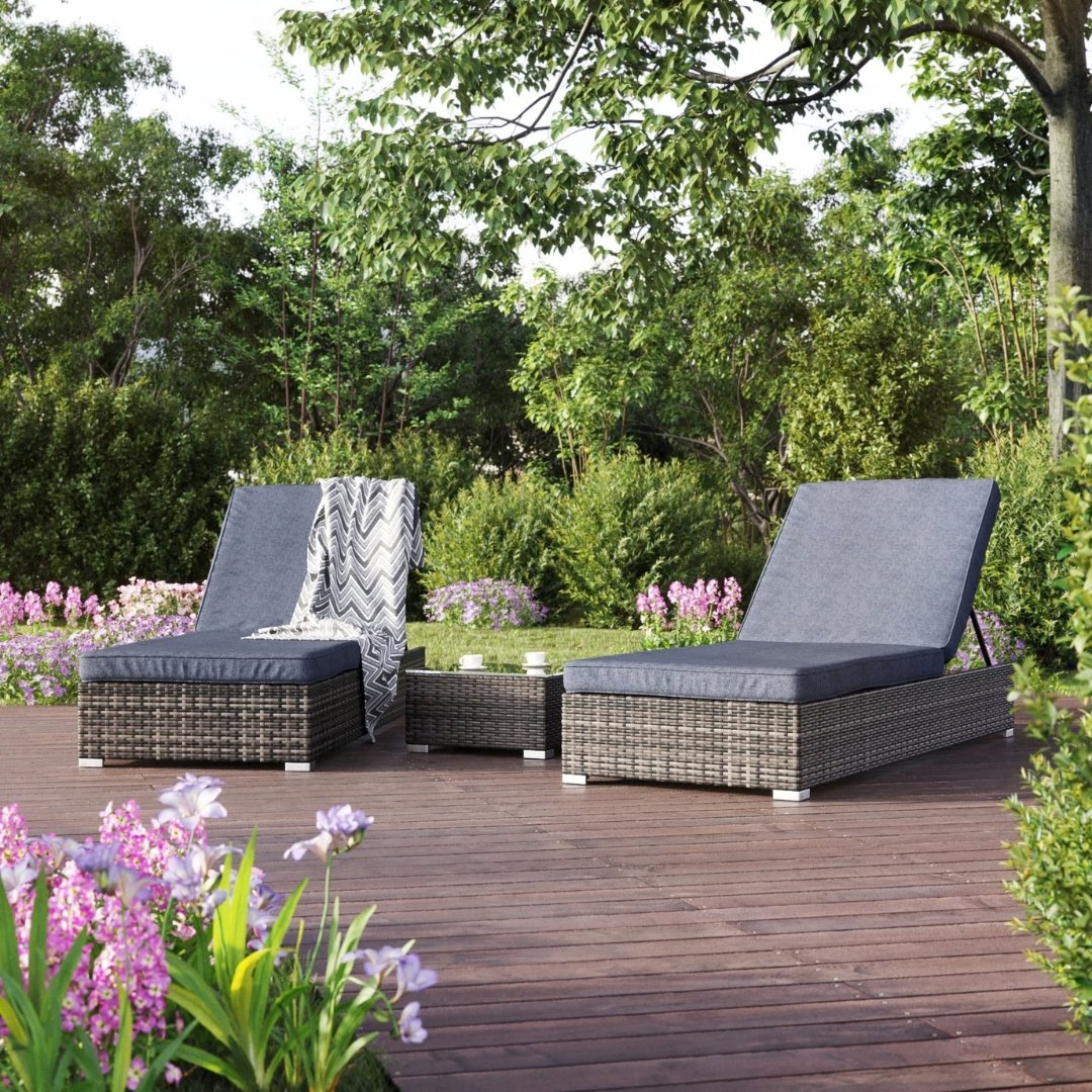 Solstolset 2 st med bord | Gr� | 70�198�30�36 cm | Galvaniserad st�lstomme | Astrid