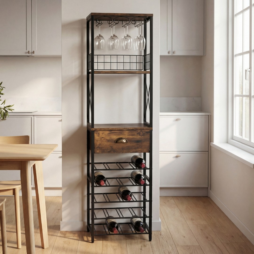 Svart vinställ i metall | 40x30x148 cm | Barskåp Svart vinställ i metall | 40x30x148 cm | Barskåp