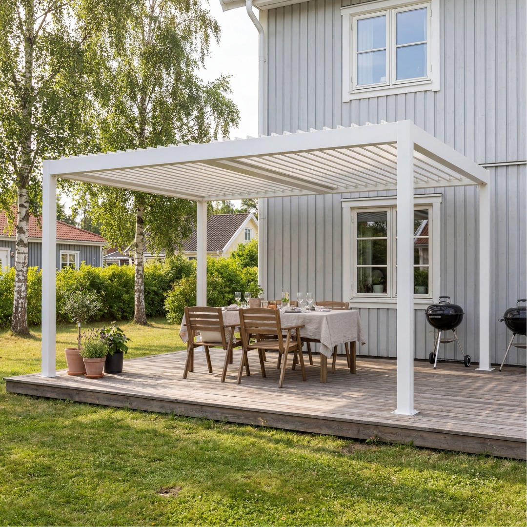 Pergola | Öppningsbart lamelltak | 4x3 | Vit Pergola | Öppningsbart lamelltak | 4x3 | Vit