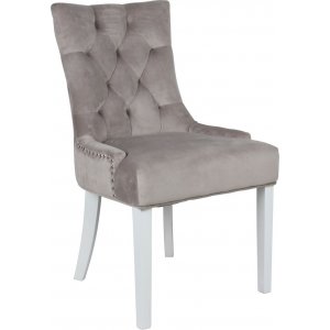 Tuva matstol beige sammet | Lyxig stol med ring-handtag, kromade nitar och vita ben