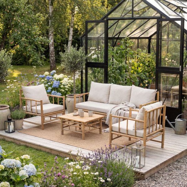 Loungegrupp/soffgrupp i bambu | Dynor med avtagbar klädsel | Lovön Loungegrupp/soffgrupp i bambu | Dynor med avtagbar klädsel | Lovön