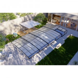 Pooltak 5x10m | Utan skenor | UV-skydd | Flexibel dörr Pooltak 5x10m | Utan skenor | UV-skydd | Flexibel dörr