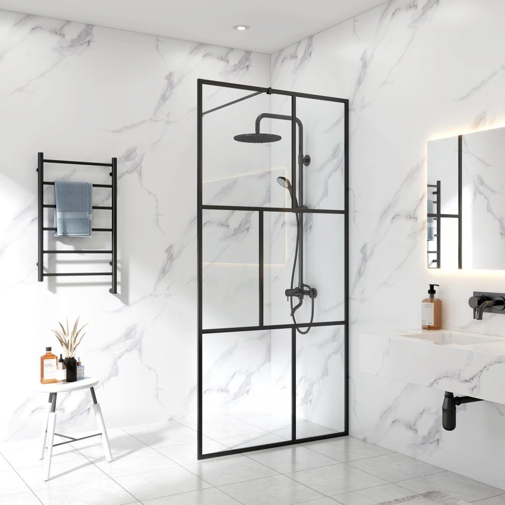 Duschvägg 80x200cm | Svart spröjs | 6mm säkerhetsglas | Stilren duschvägg i modern design