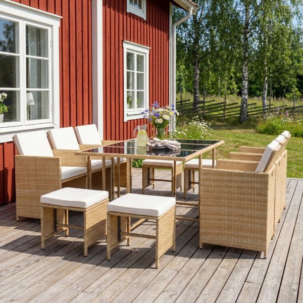 Matgrupp/Utegrupp 10 platser | 6 Stolar & 4 Pallar | Sk�rhamn beige