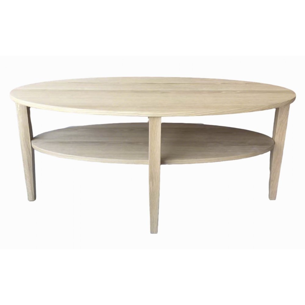 Soffbord 120 cm | Oljad ek, oval design & praktisk hylla | Atlanta