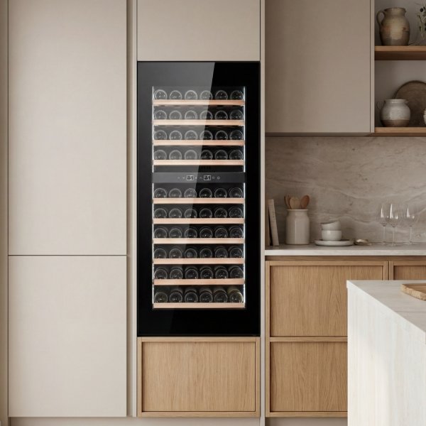 Integrerad vinkyl 60 flaskor | Push-to-Open | Extra tystg�ende | LED-belysning