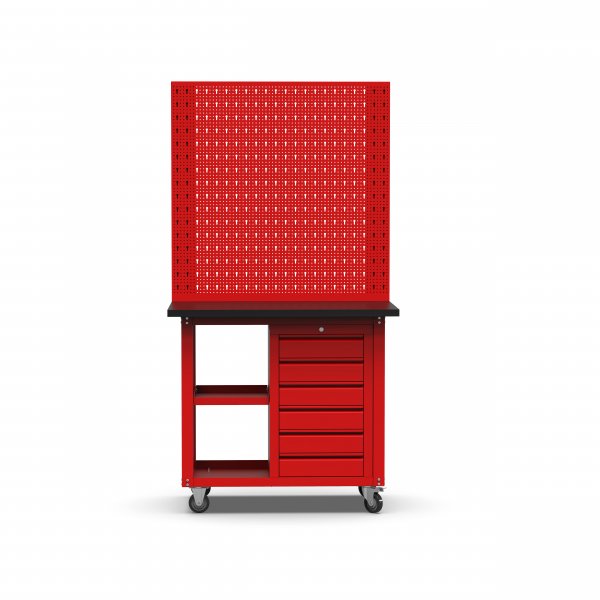 Arbetsvagn med pegboard och 6 lådor | Kallvalsat stål | 100x60x191 cm | Röd Arbetsvagn med pegboard och 6 lådor | Kallvalsat stål | 100x60x191 cm | Röd