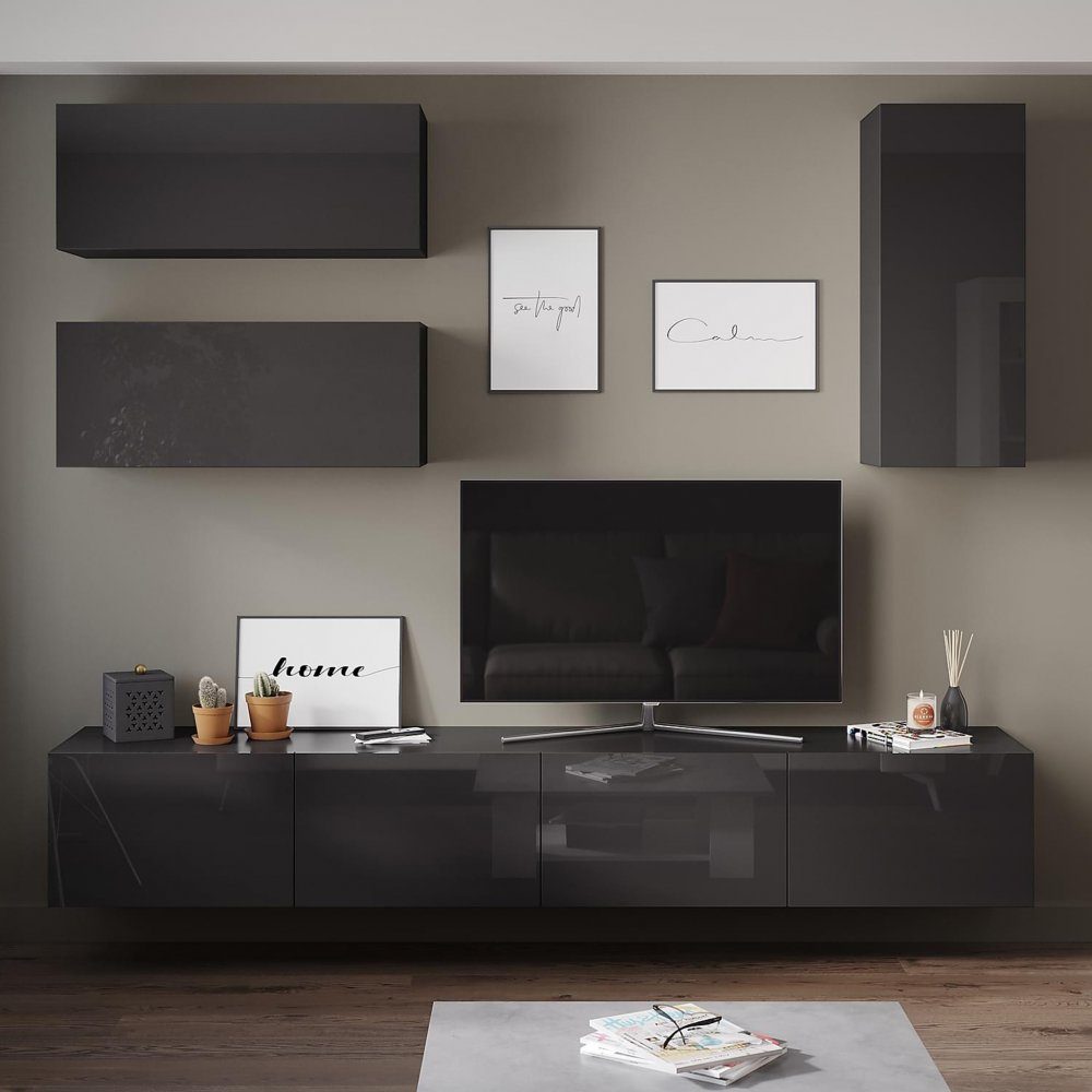 Tv-b&auml;nk  Set  41x240 cm  Badachro  Gr&aring;  MDF  V&auml;ggh&auml;ngt TV-m&ouml;belpaket