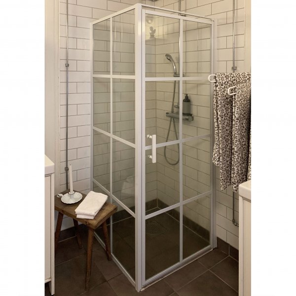 Duschh�rna med vita profiler | 6mm s�kerhetsglas